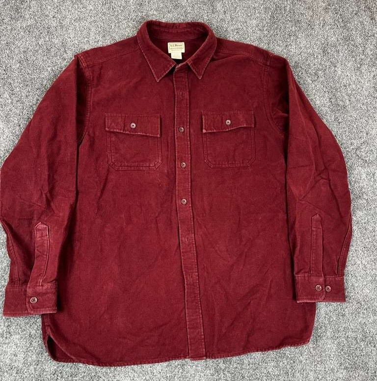 Vintage LL Bean Chamois Cloth Shirt Men\'s X-Large XL Red Maroon Flannel Heavy