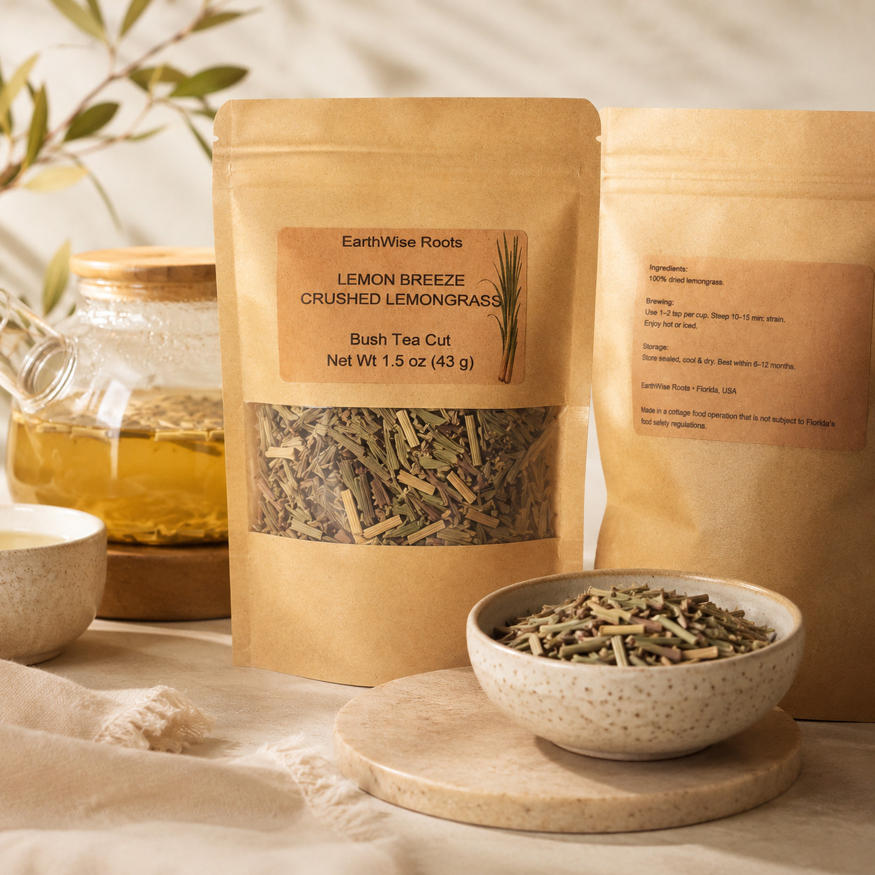 EarthWise Roots Dried Lemongrass Crushed Leaves 1.5 oz Herbal Tea Culinary Herb