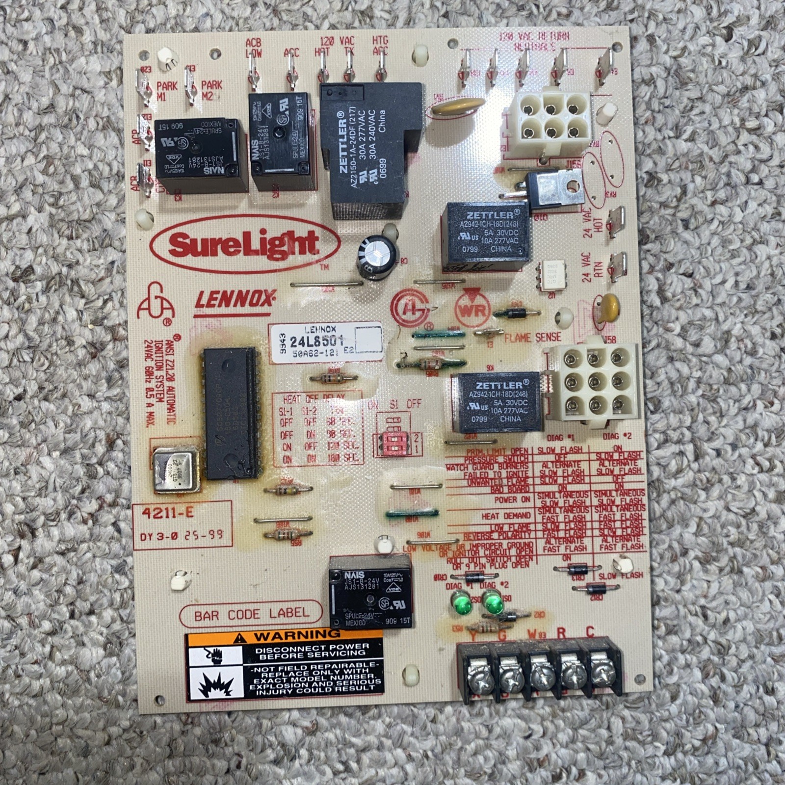 24L8501 LENNOX SureLight WHITE-RODGERS 50A62-121 Control Board TESTED 1-3 24L8501 LENNOX SureLight WHITE-RODGERS 50A62-121 Control Board TESTED 1-3