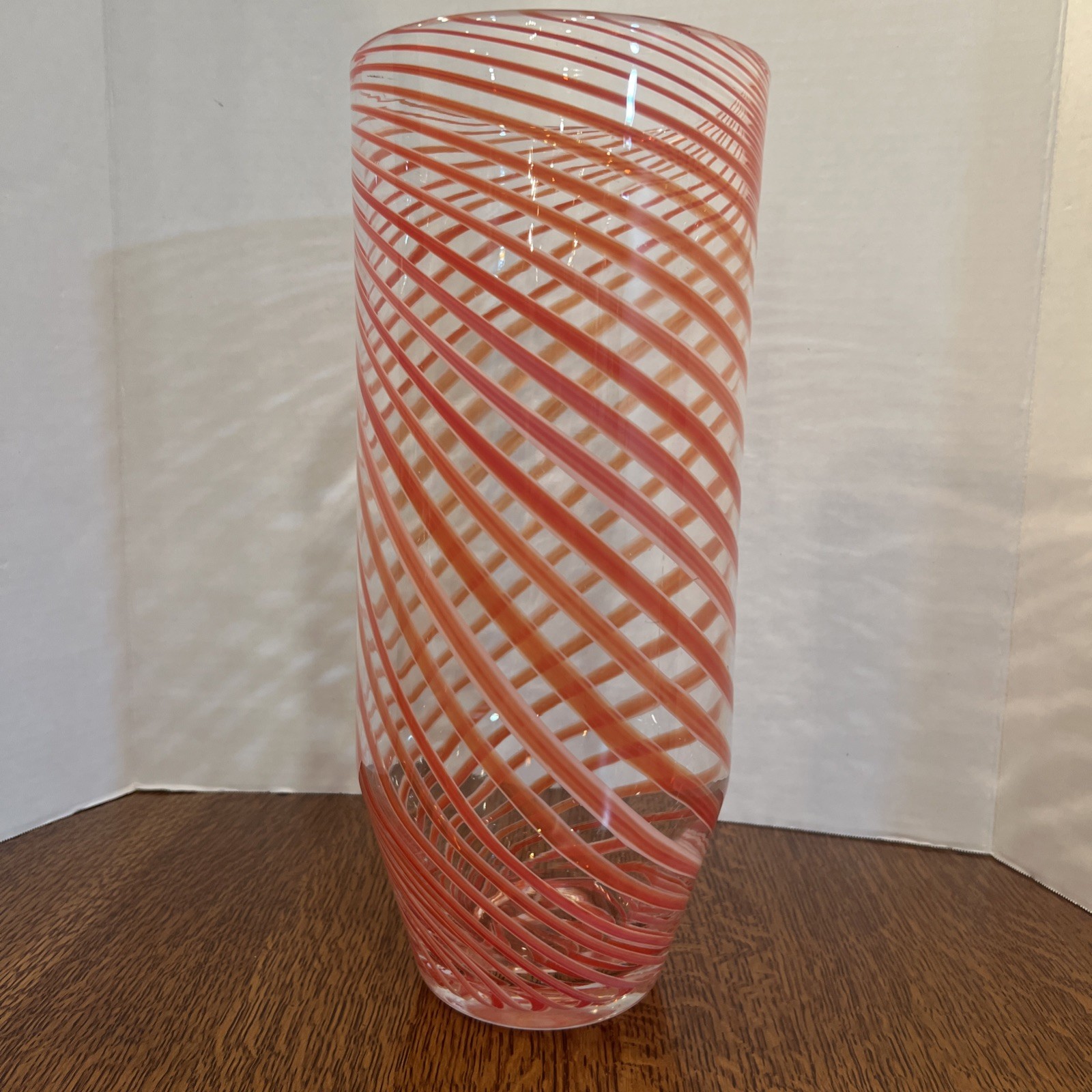 VTG Italian Murano Style Art Glass Vase Latticino Candy Cane Red/White Stripe