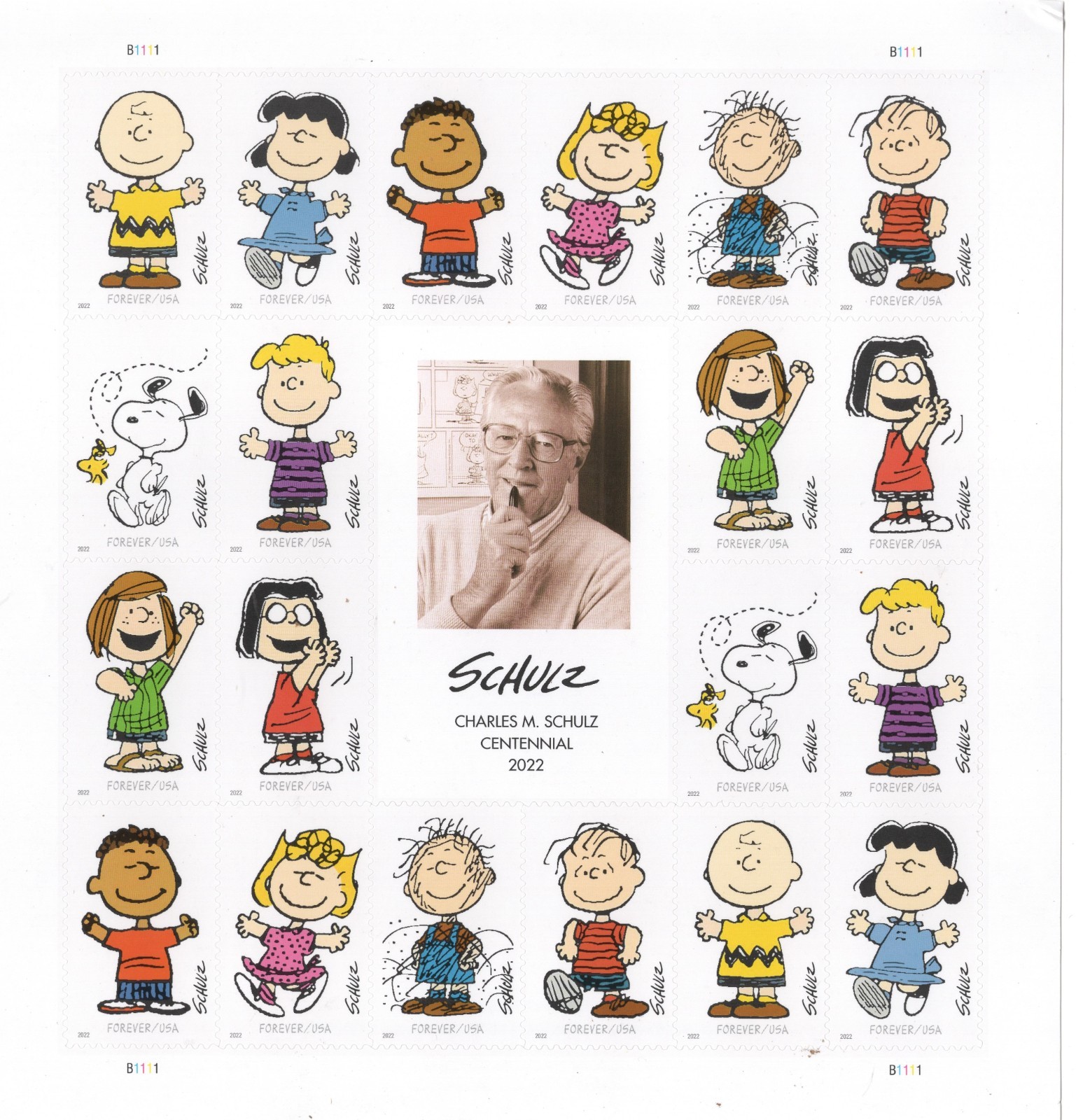 USPS 2022 Sheet of 20 ADHESIVE Charles Schulz Forever Stamps 10  Characters