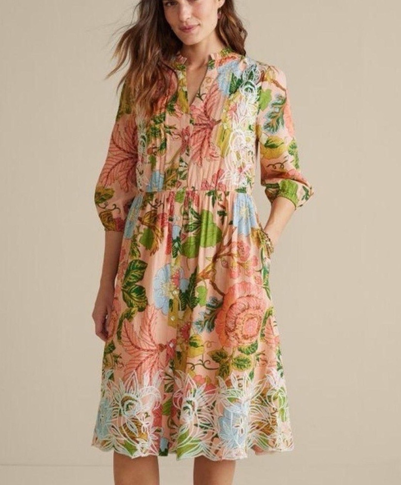 Soft Surroundings Bellicia Embroidered Floral Midi Dress Pink PXL Petite XL New