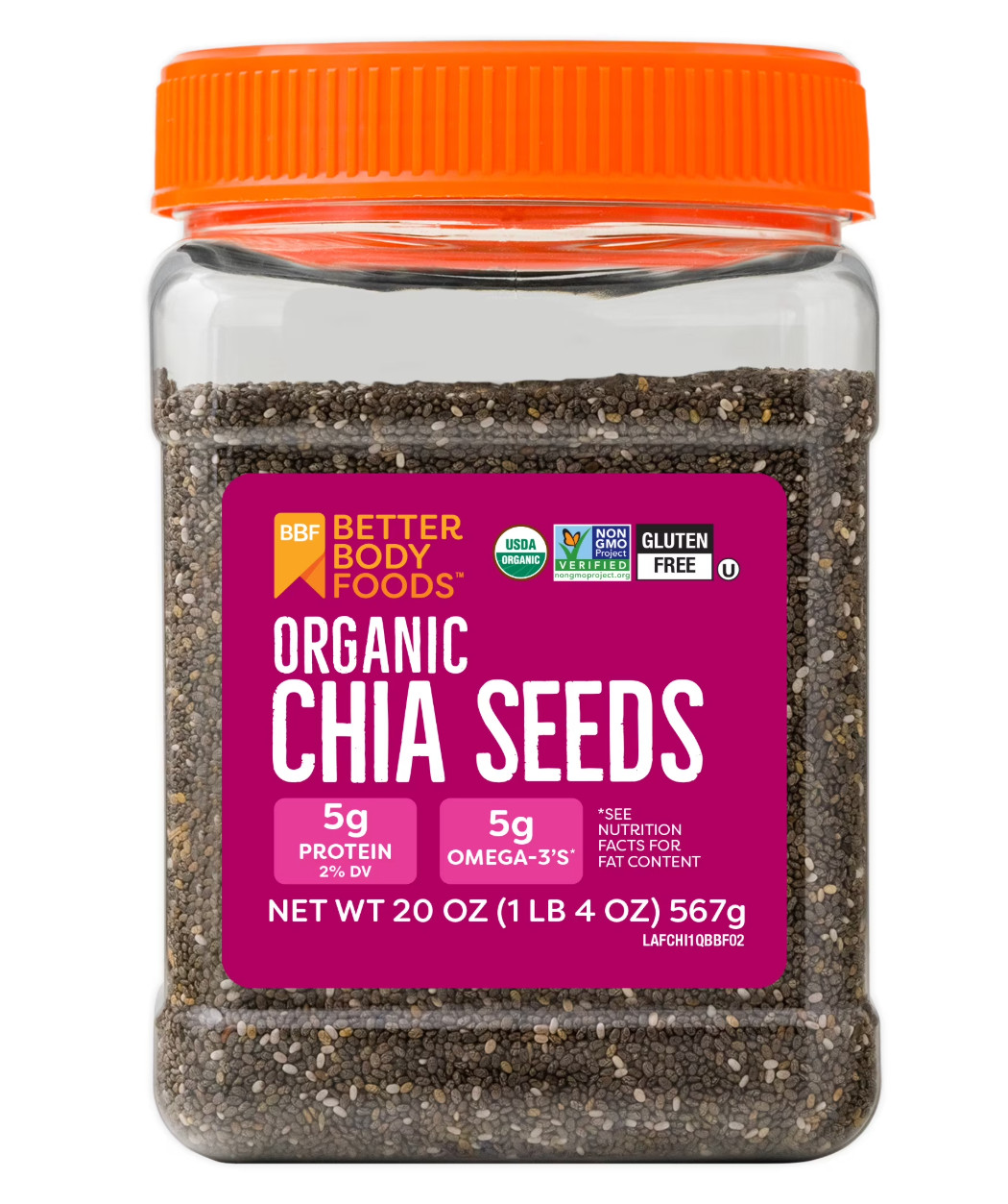BetterBody Foods Organic Chia Seeds 20 oz USDA Organic Non-GMO BetterBody Foods Organic Chia Seeds 20 oz USDA Organic Non-GMO
