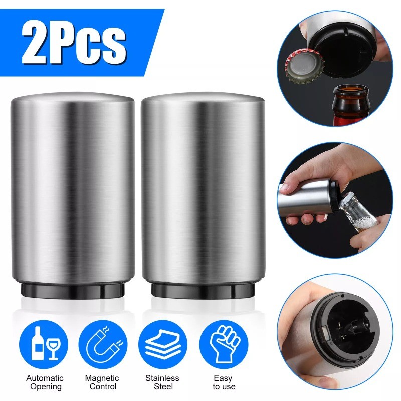 2x Automatic Beer Soda Bottle Opener Stainless Steel Magnetic Bottle Cap Opener 2x Automatic Beer Soda Bottle Opener Stainless Steel Magnetic Bottle Cap Opener