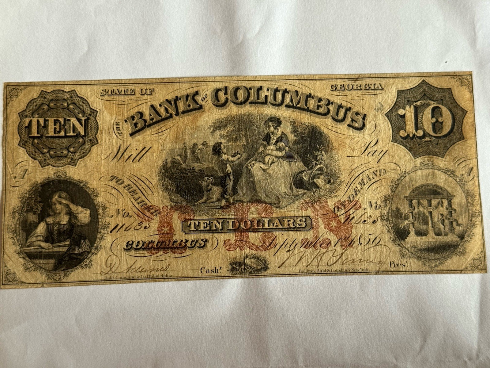 Rare 1856 State of Georgia $10 Note