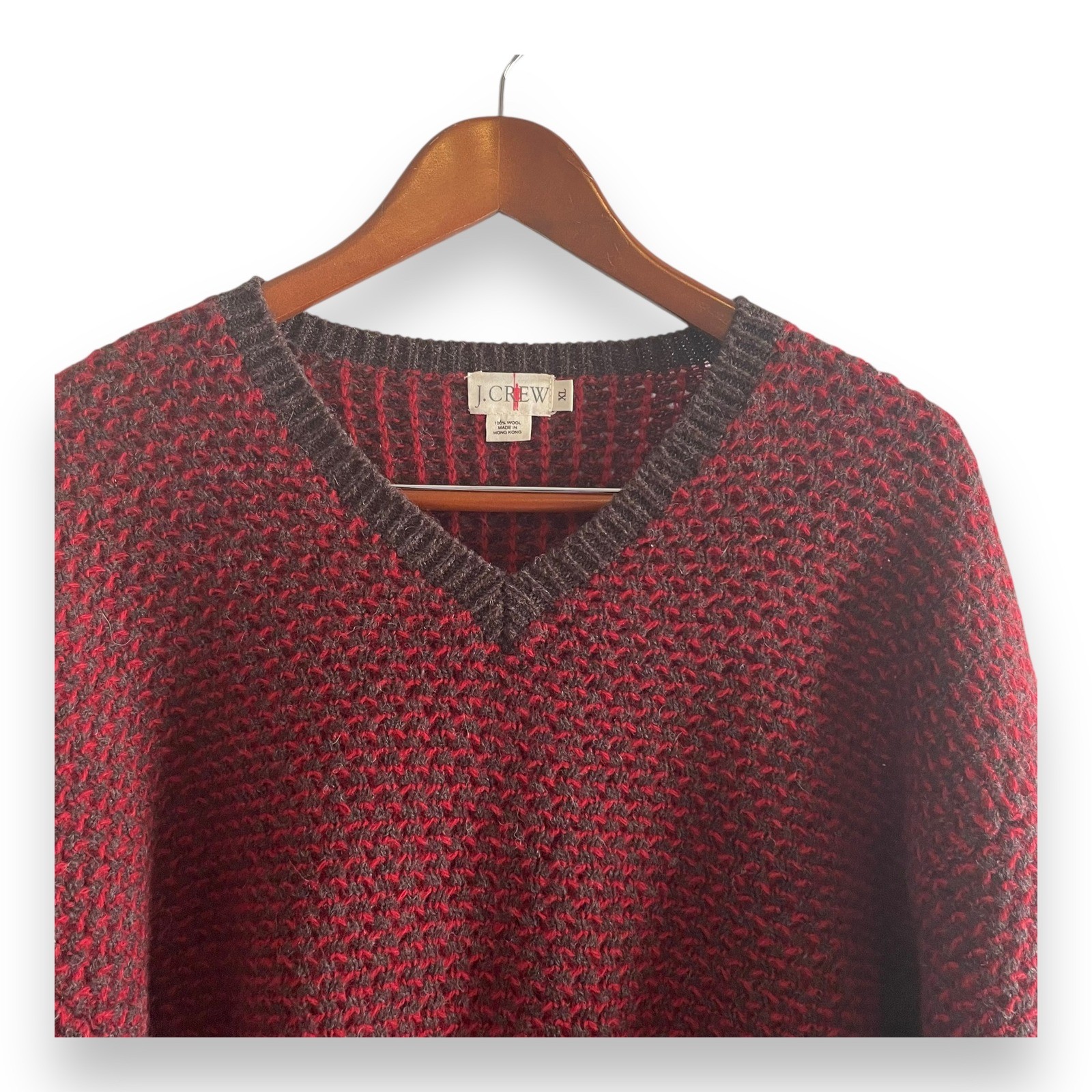 Vintage J.Crew Wool Sweater Men\'s XL Oarsman Burgundy Grey Birdseye Knit V-Neck Vintage J.Crew Wool Sweater Men\'s XL Oarsman Burgundy Grey Birdseye Knit V-Neck