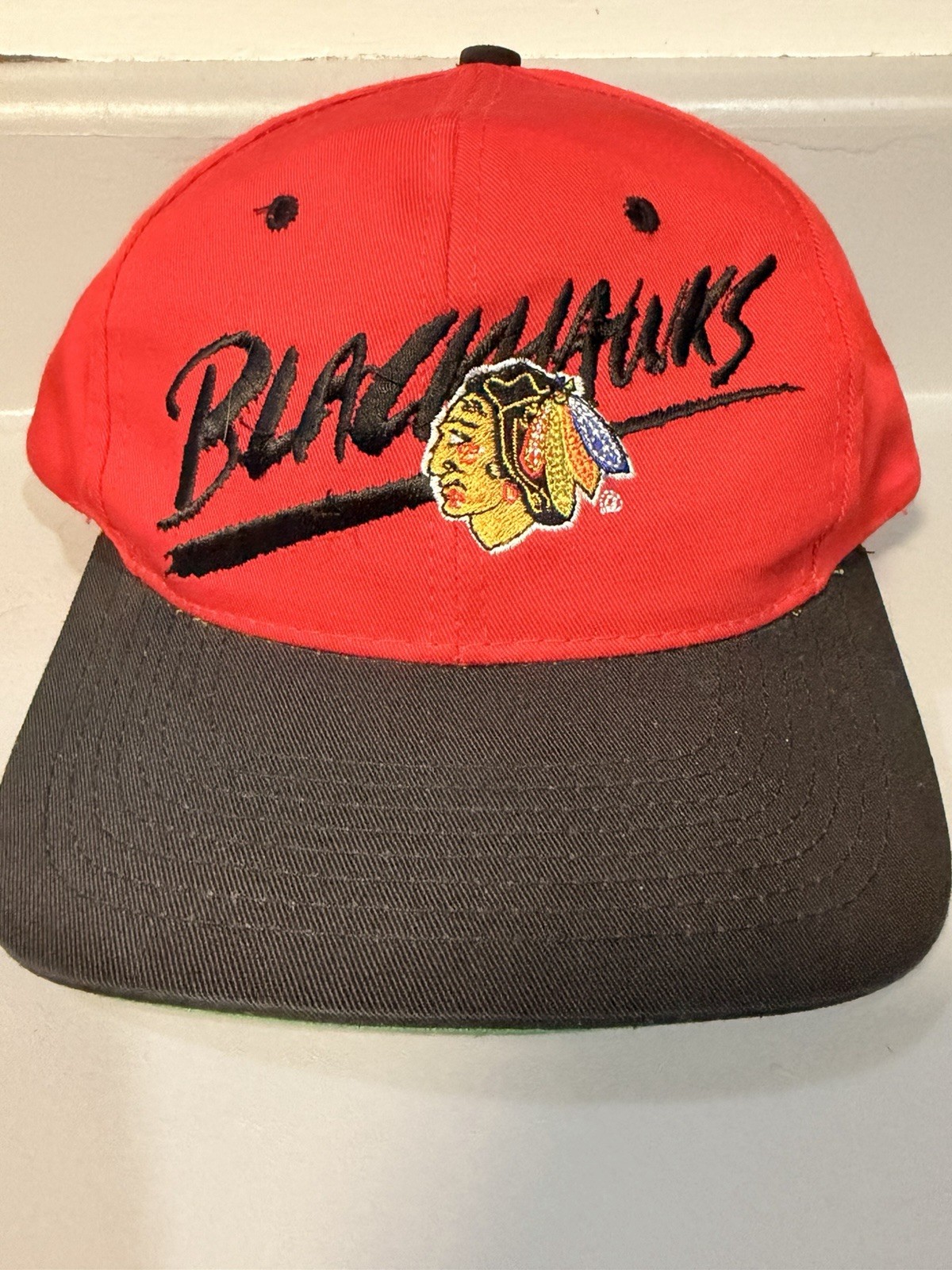 Vintage Chicago Blackhawks Hat Cap Snapback Black Red NHL Hockey