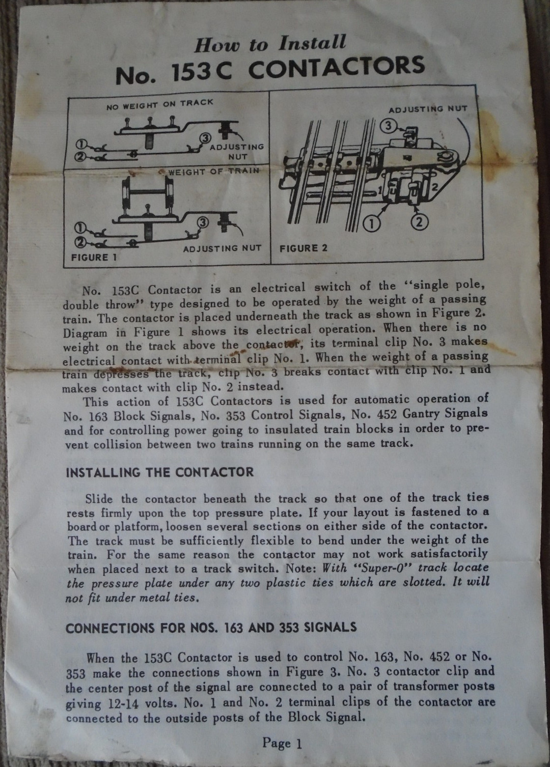 ORIGINAL LIONEL HOW TO INSTALL NO. 153 C CONTACTORS FORM #452-15 PRINTED 6-65 ORIGINAL LIONEL HOW TO INSTALL NO. 153 C CONTACTORS FORM #452-15 PRINTED 6-65