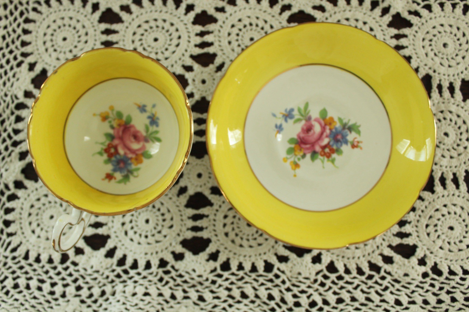 Vintage ABJ Crafton Tea Cup & Saucer England Yellow Floral Vintage ABJ Crafton Tea Cup & Saucer England Yellow Floral