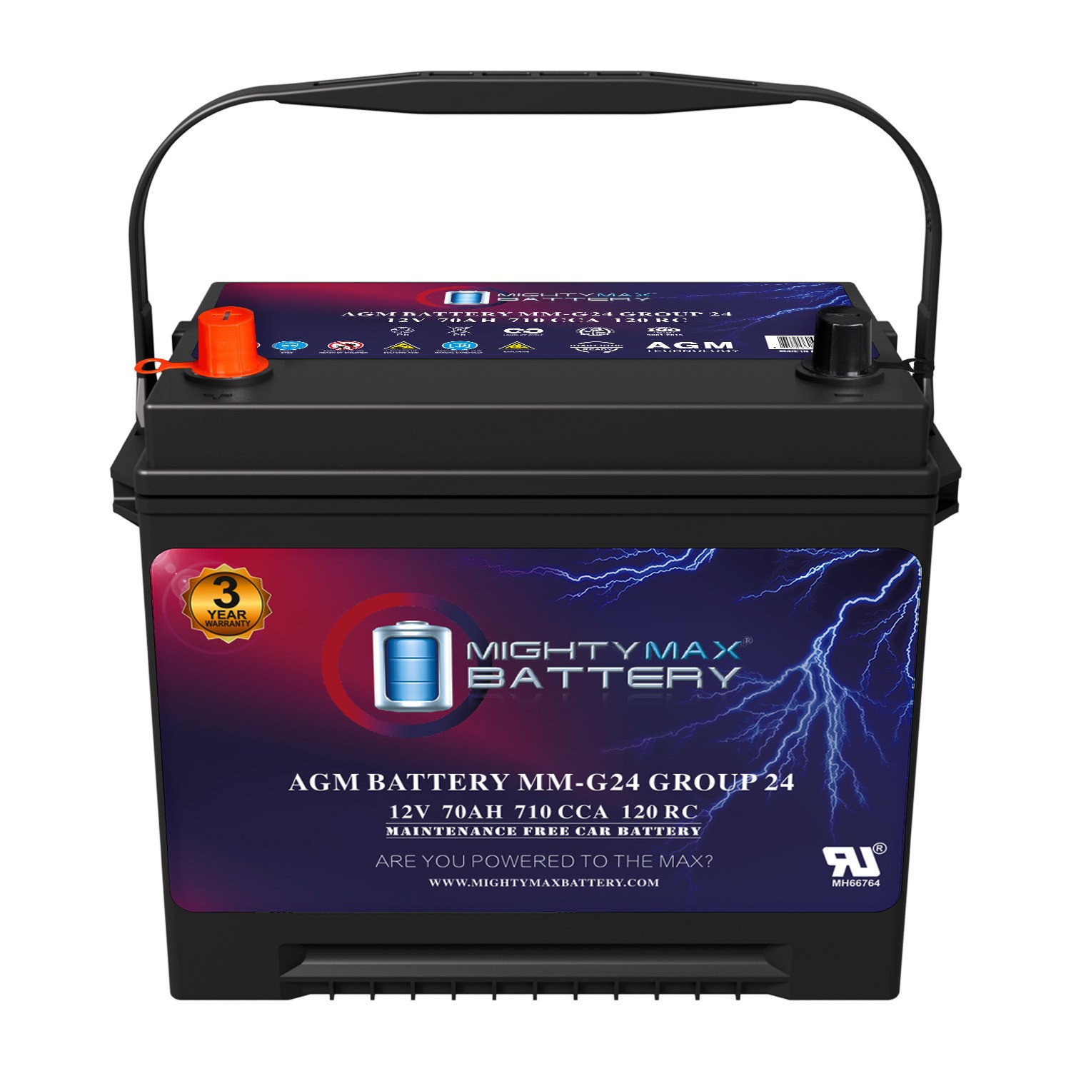 Mighty Max MM-G24 Group 24 12V 70Ah 120RC Replaces Citroen DS21 Pallas 68-72