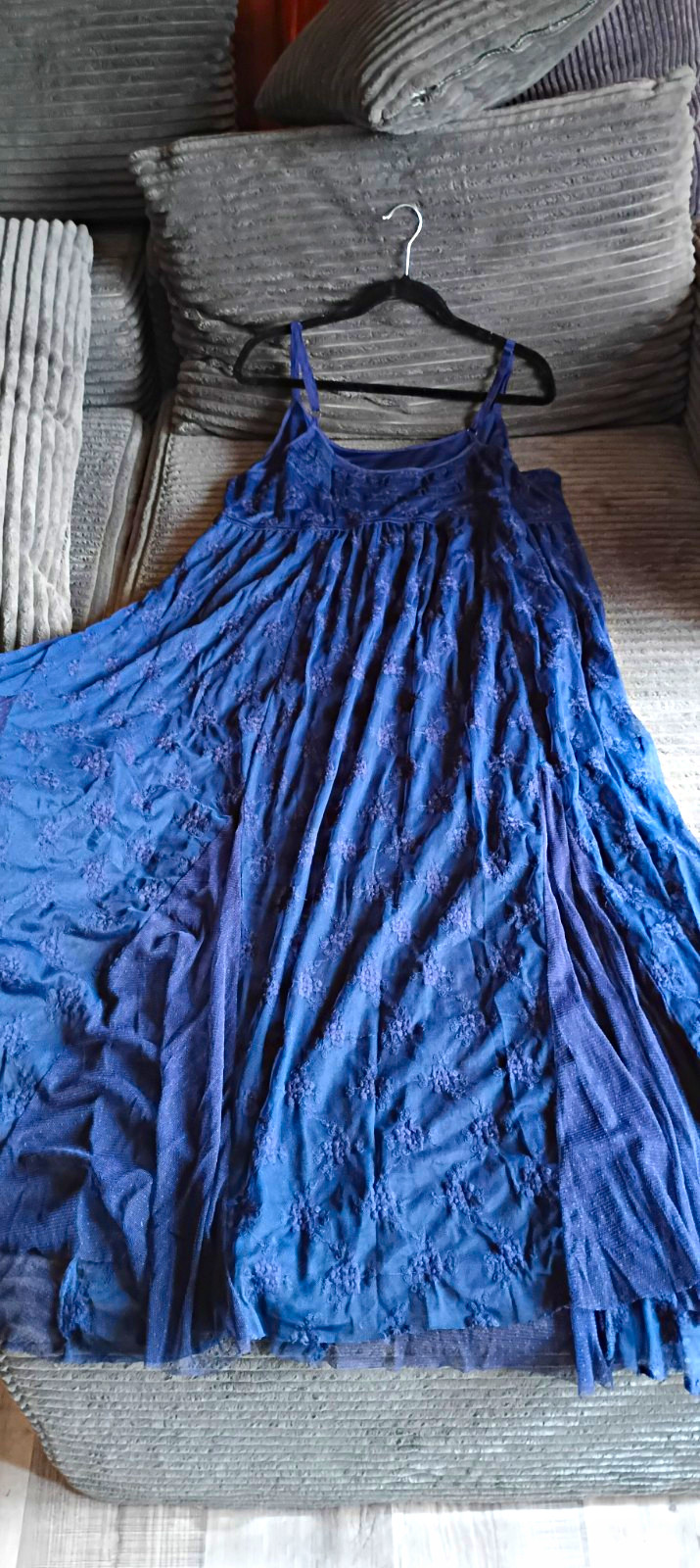 Torrid Navy Blue Embroidered Mesh Overlay Maxi Dress Square Neck Sleeveless Sz 3