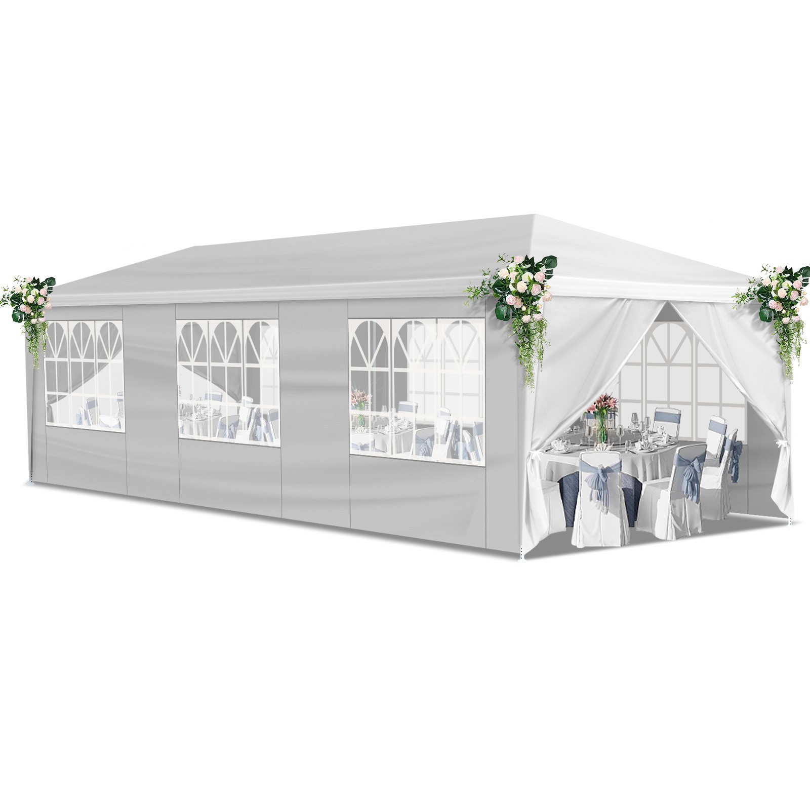 10\'x30\' Outdoor Canopy Tent Wedding Party Tent Patio Gazebo 8 Walls White