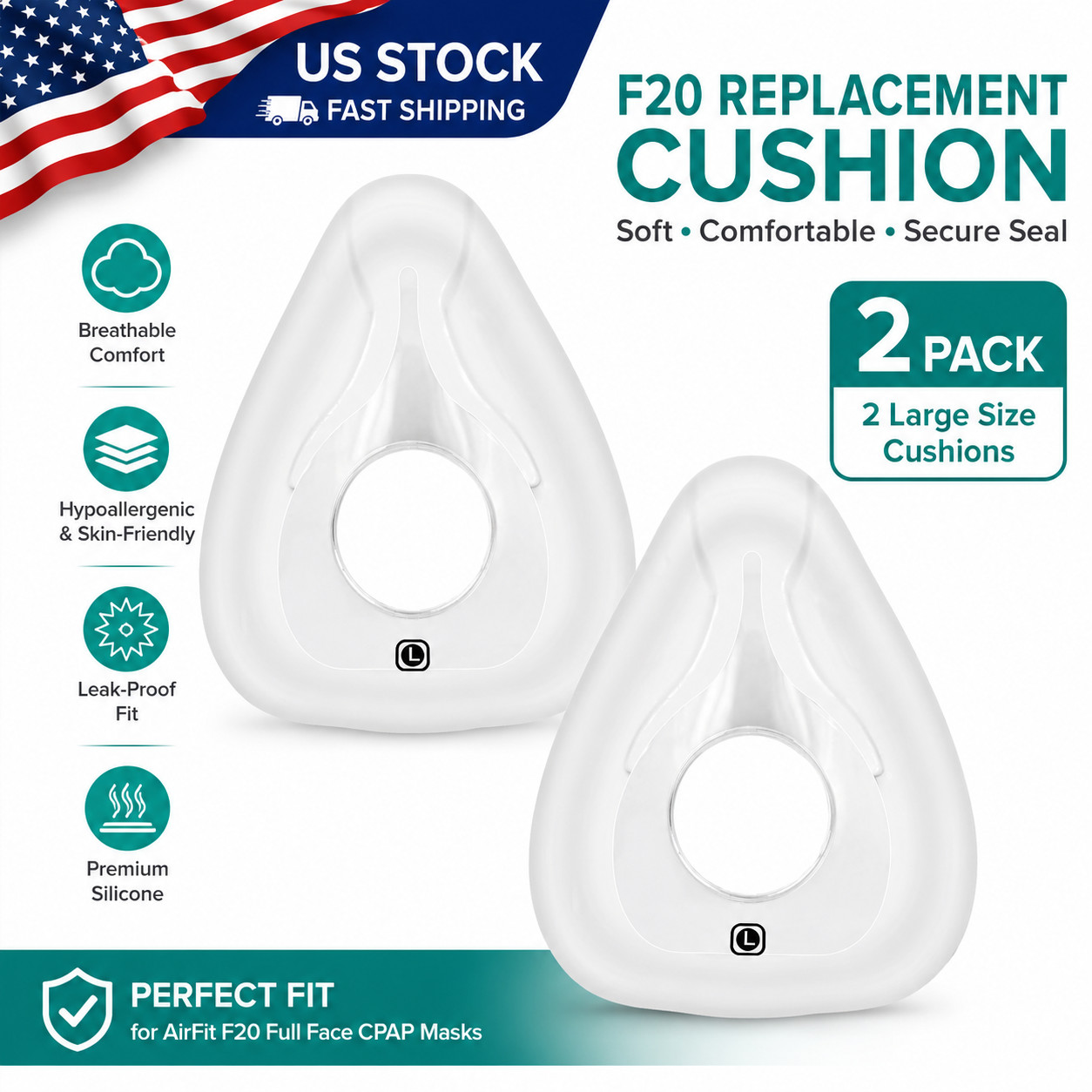 2pack Replacement  AirFit F20 Full Face Replacement Cushion-Large NEW