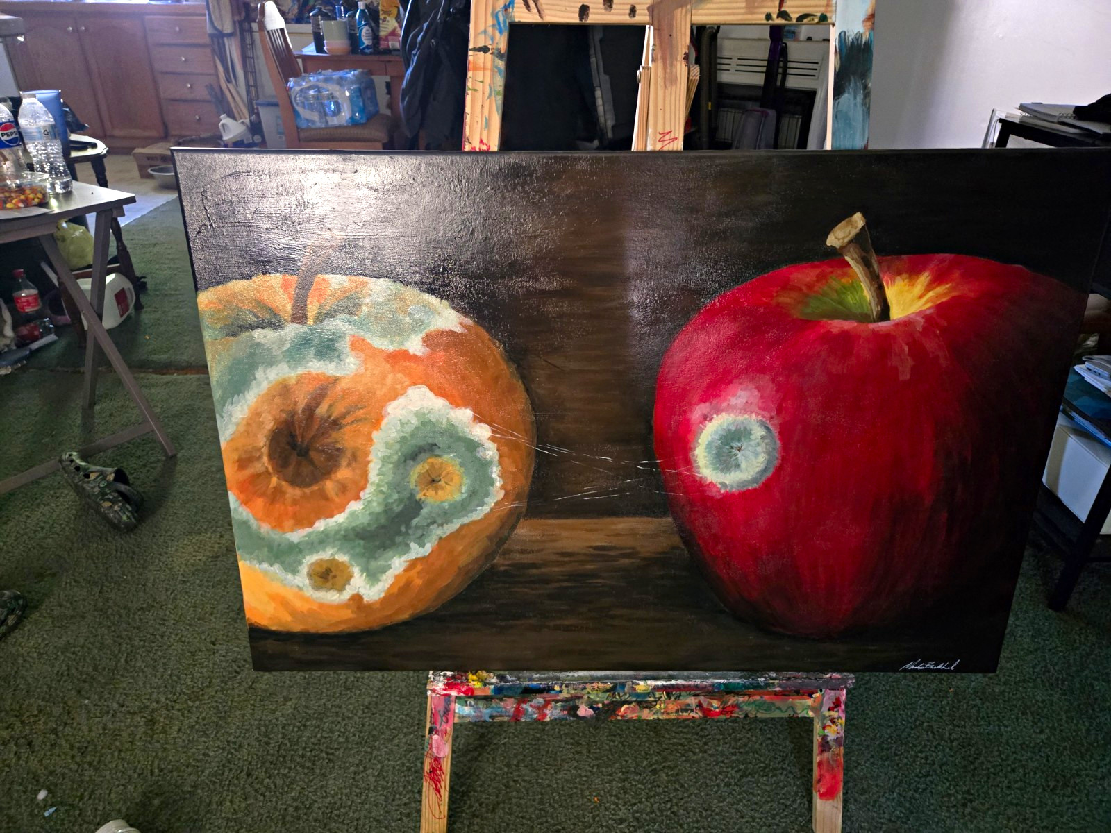 Realism Still Life Apples & Fruit Painting, Social Theme Realism Still Life Apples & Fruit Painting, Social Theme