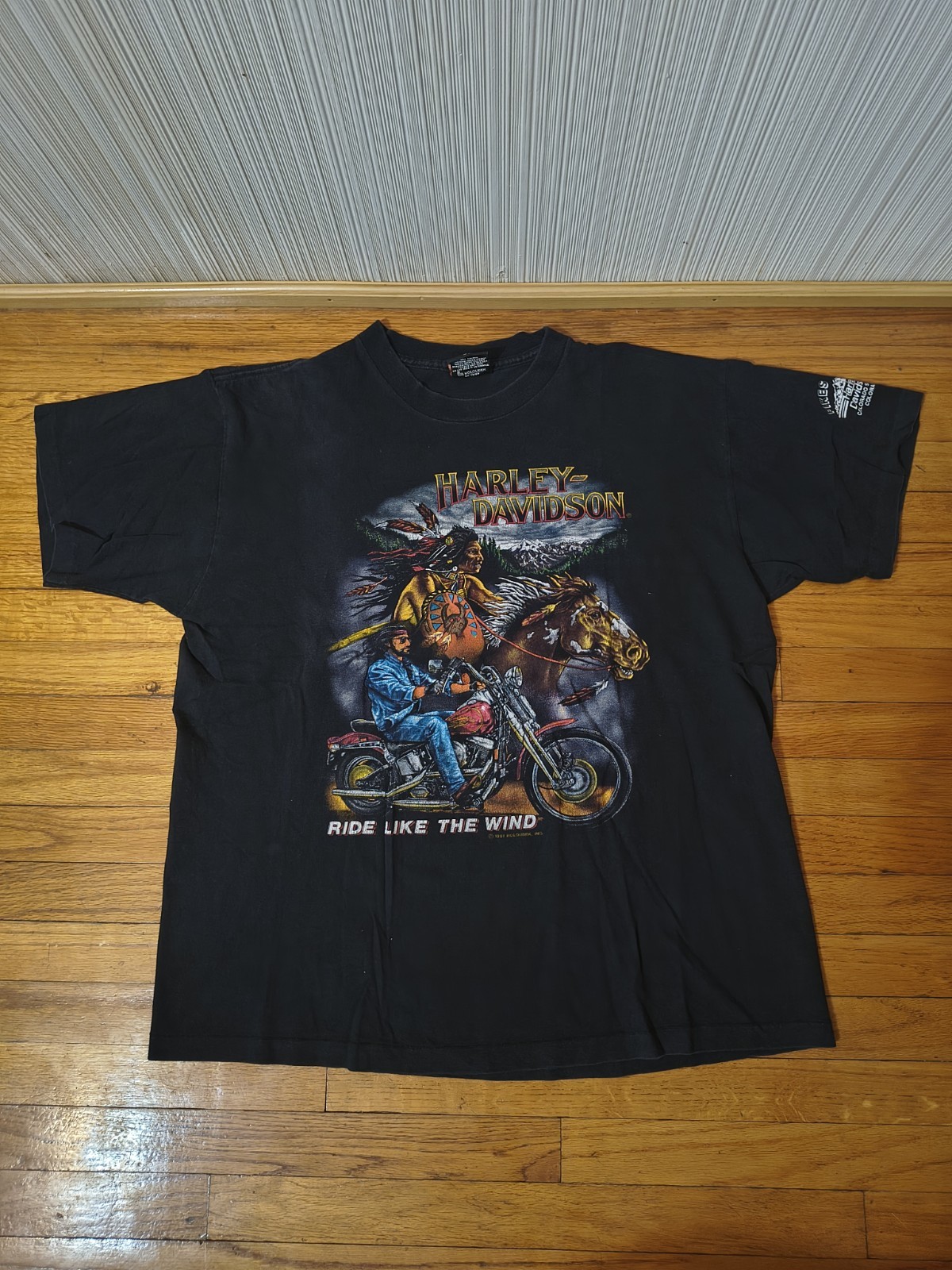 Vintage Harley Davidson Ride Like The Wind Native American Horse Shirt Large