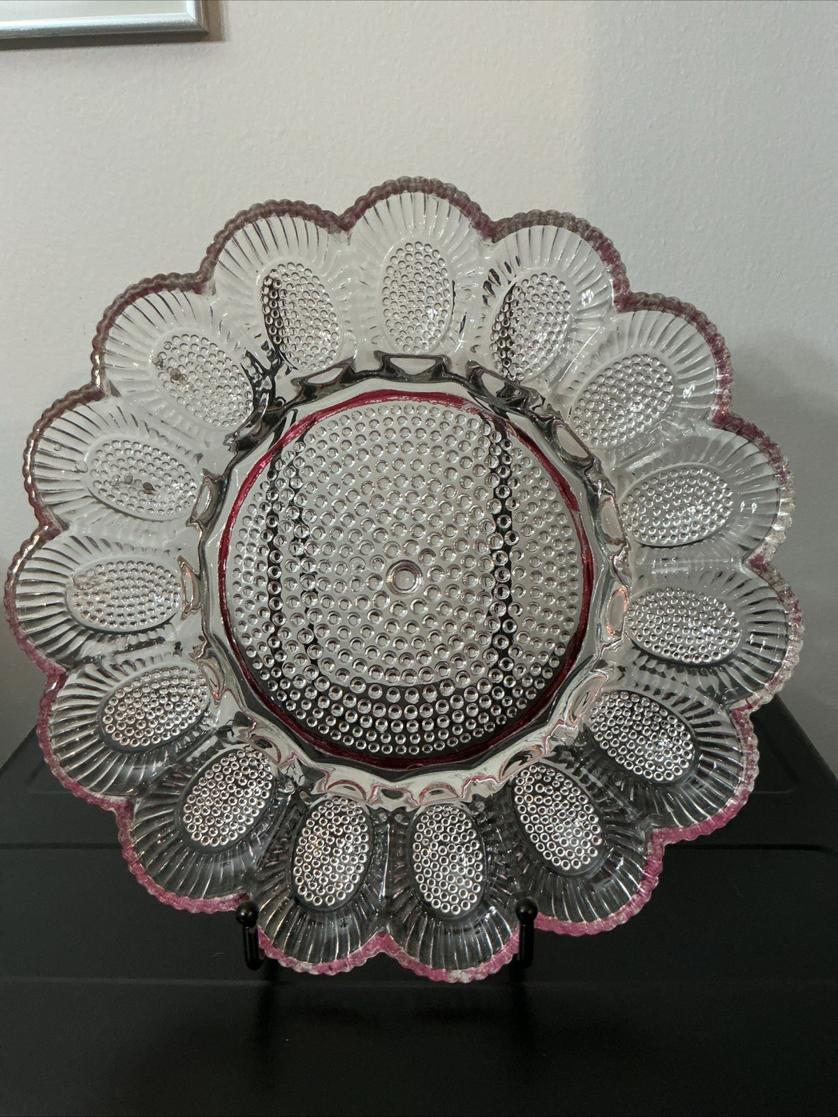 Rare Vintage Indiana Glass 11” Hobnail Clear Cranberry Flash Egg Limited