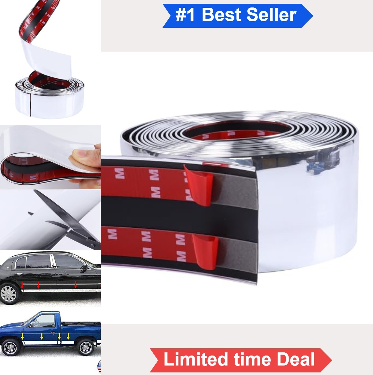 16FT Chrome Trim Molding 4 Inch Wide ABS Plastic Self Adhesive Door Bumper UV