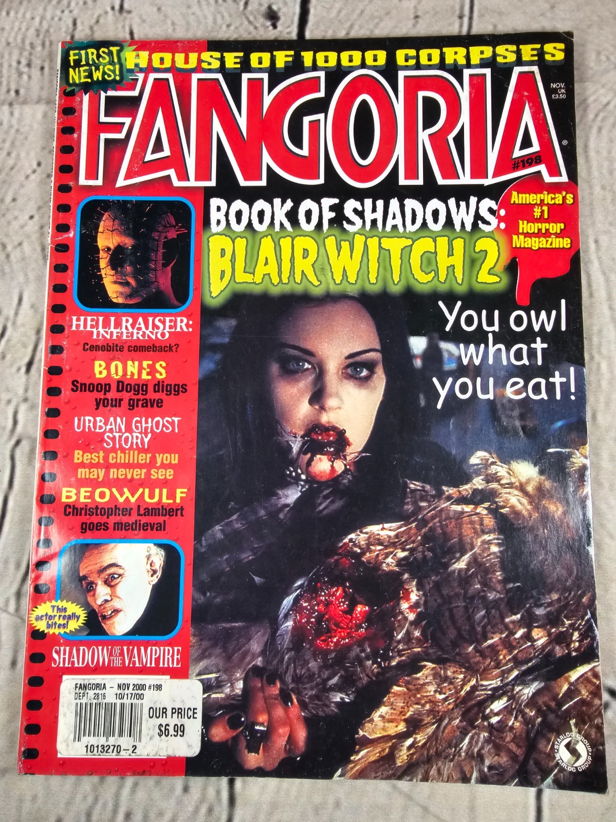 Fangoria #198 Nov 2000 Blair Witch 2 House of 1000 Corpses Hellraiser Horror Mag