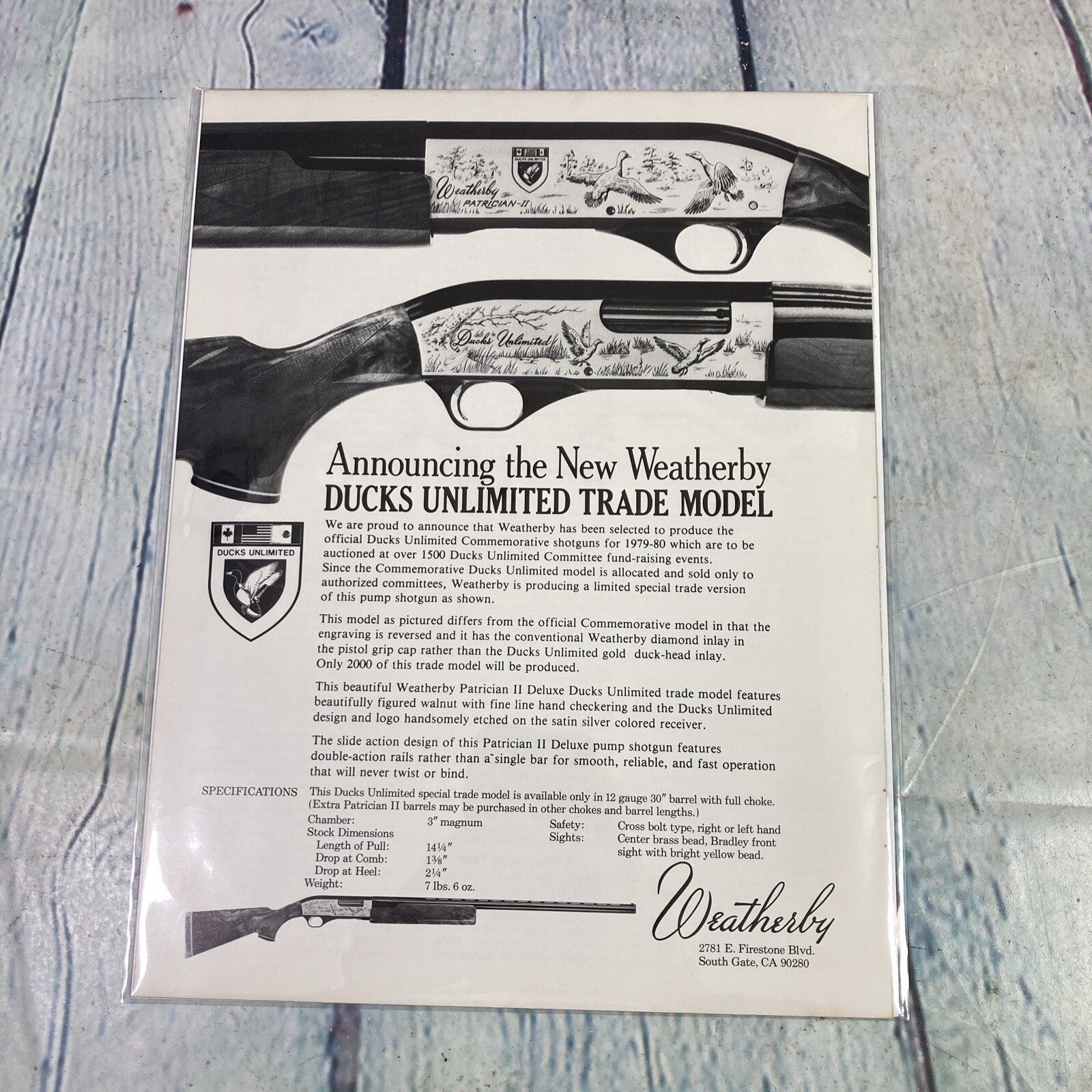 1979 Weatherby Ducks Unlimited Shotgun Vtg Print Ad/Poster Promo Art Magazine Pg