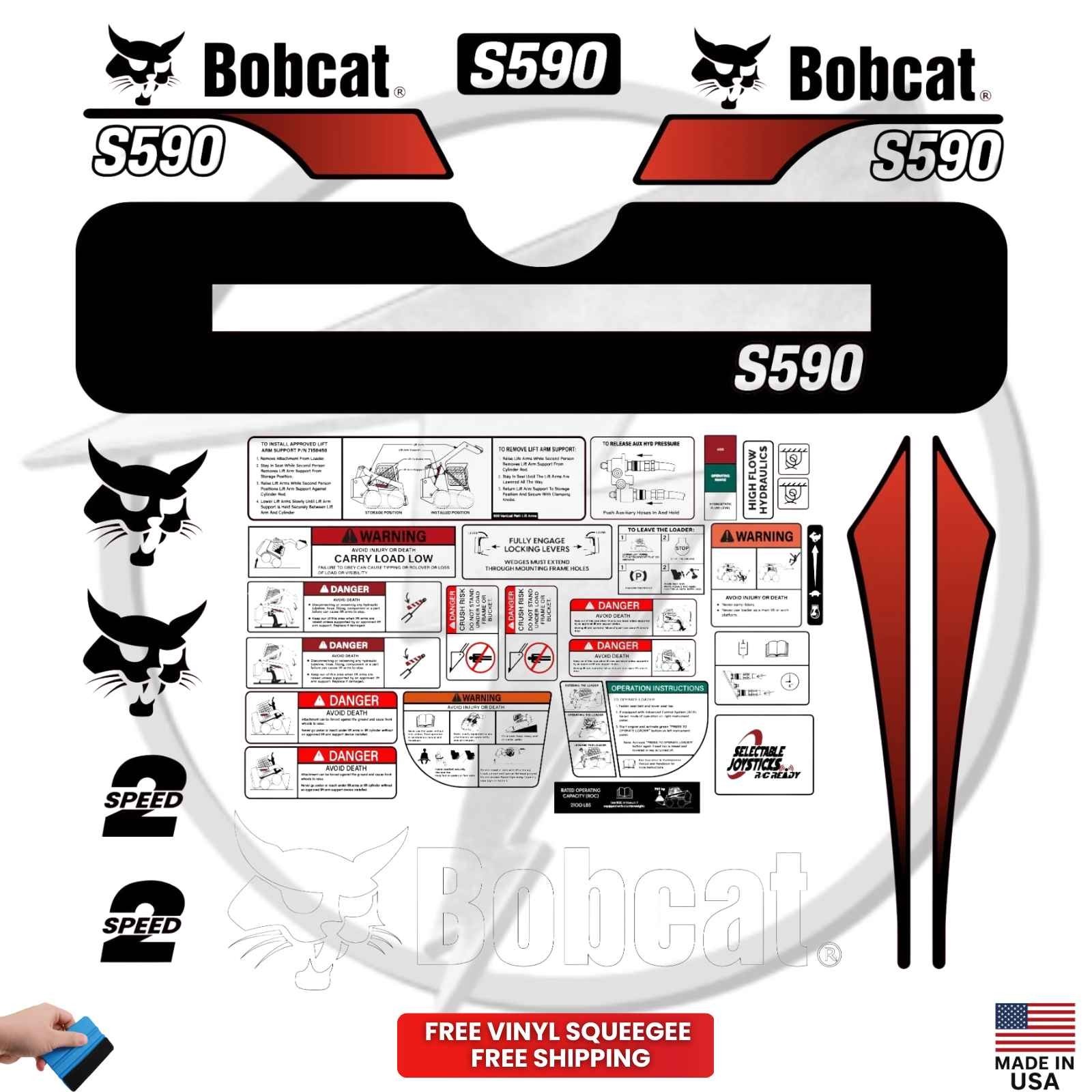 Fits Bobcat S590 Decal Kit Skid Steer Stickers With Safety Decals