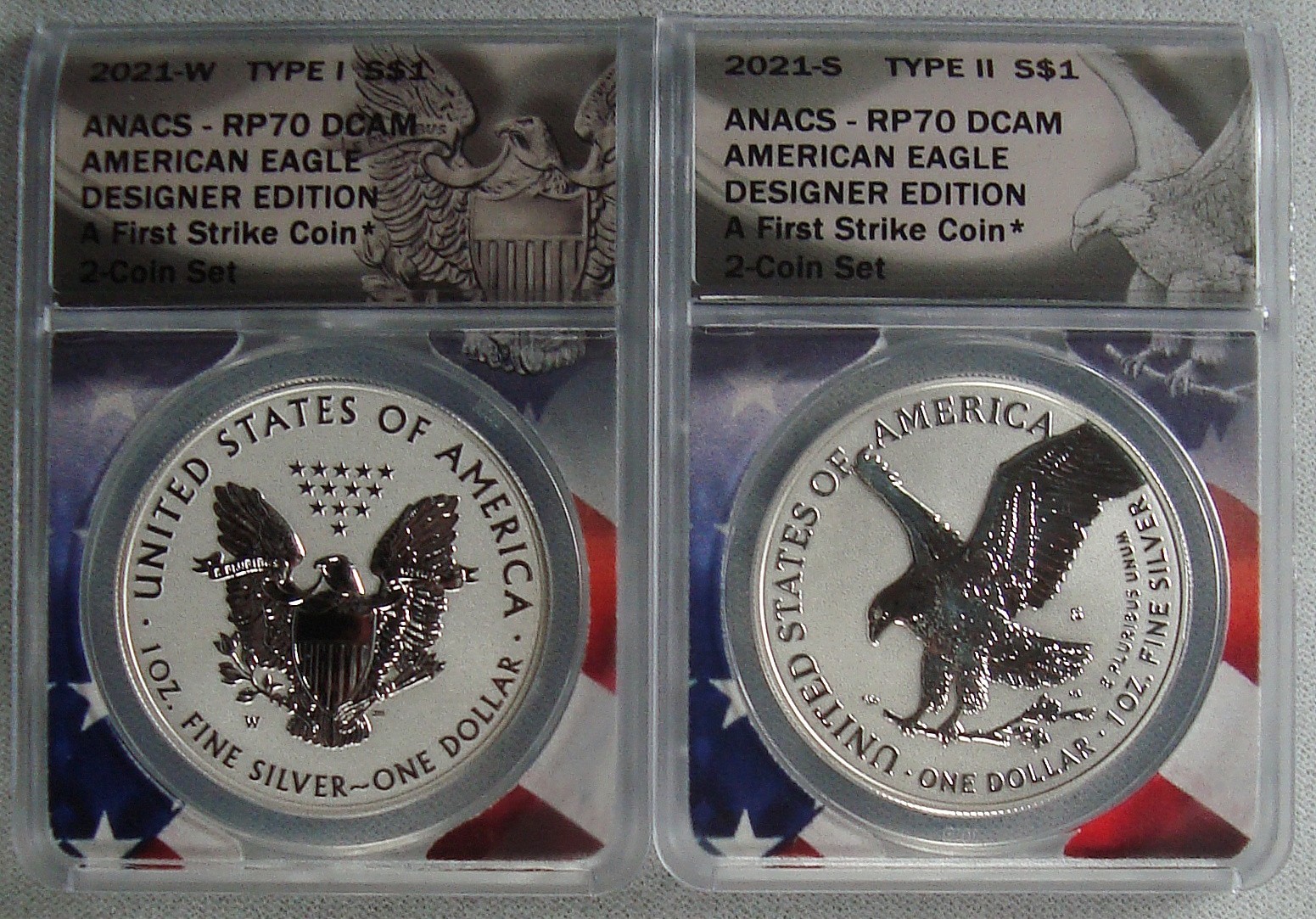 2021 Silver Eagle Designer Edition 2-Coin Reverse Proof Set ANACS RP70 DCAM 2021 Silver Eagle Designer Edition 2-Coin Reverse Proof Set ANACS RP70 DCAM