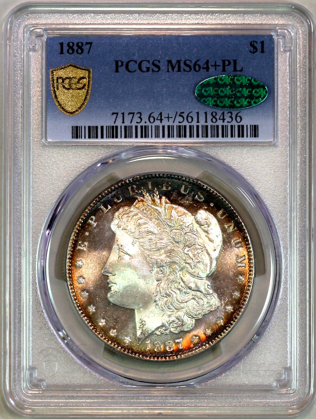 * 1887-P * PCGS CAC MS64+PL MORGAN SILVER DOLLAR * SEVERELY UNDER GRADED * 1887-P * PCGS CAC MS64+PL MORGAN SILVER DOLLAR * SEVERELY UNDER GRADED
