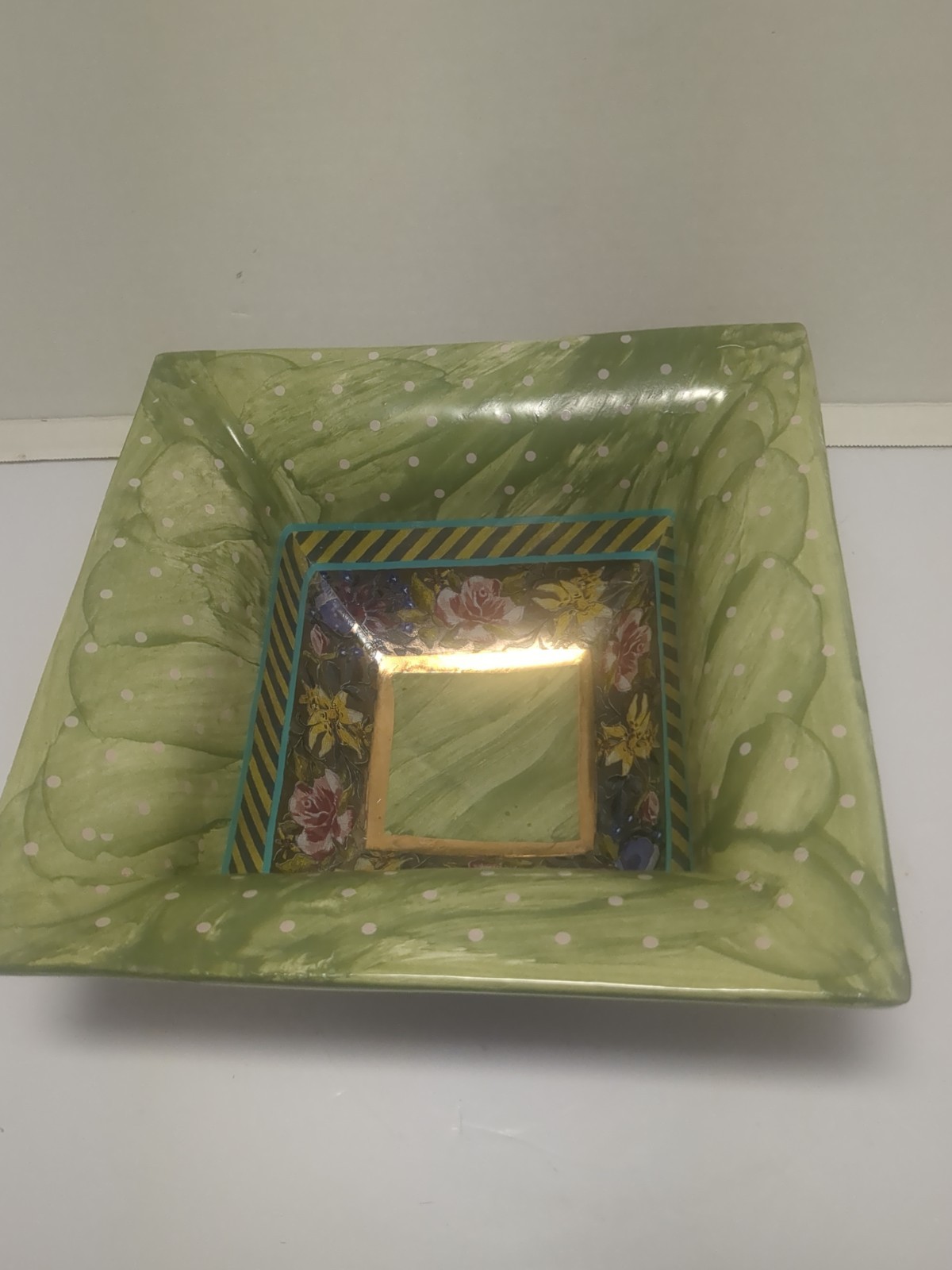 Vintage MacKenzie-Childs Hopscotch Big Bowl Square Deep 8\
