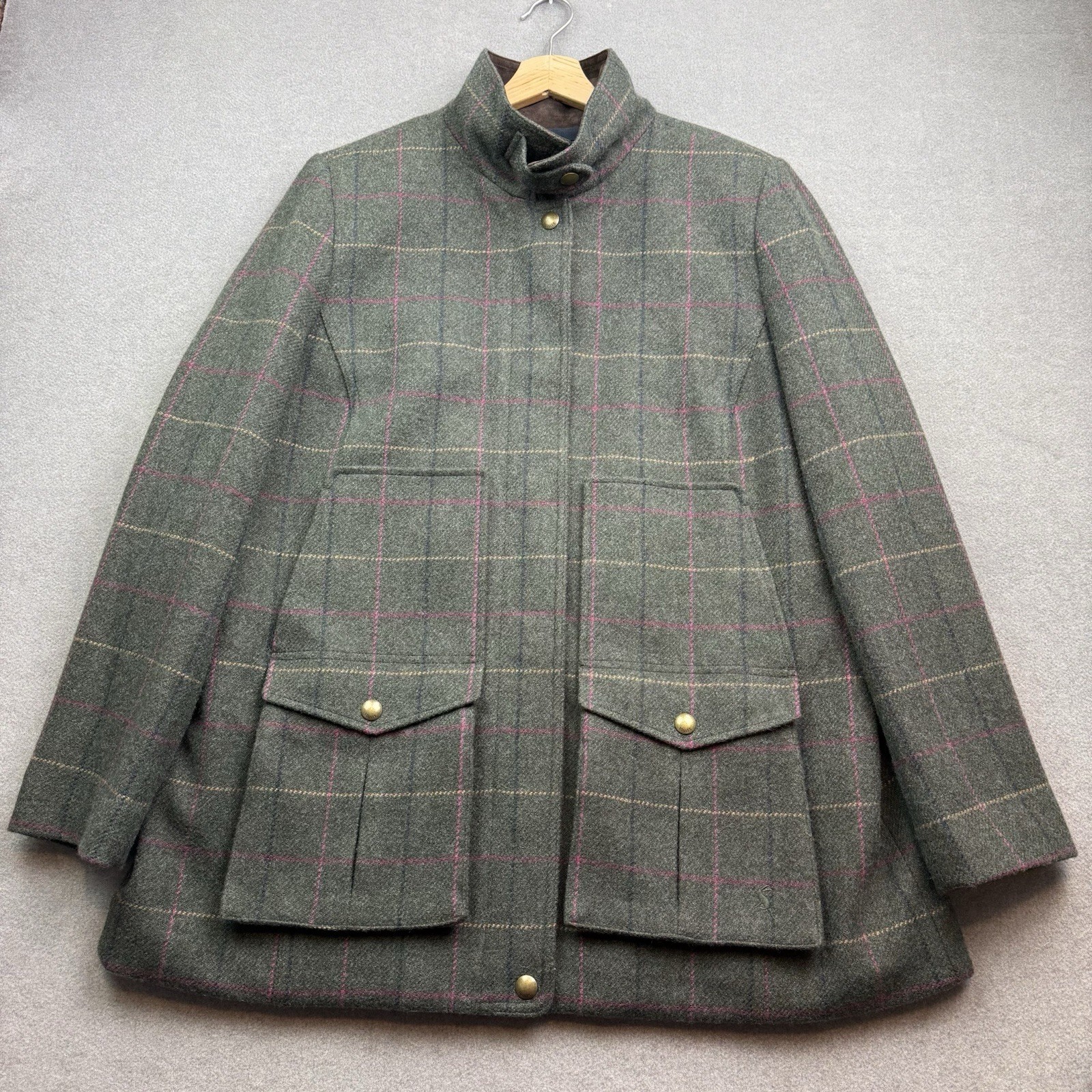 JOULES Field Coat Women UK 20 Jacket Tweed Wool Country Plaid Tartan Check