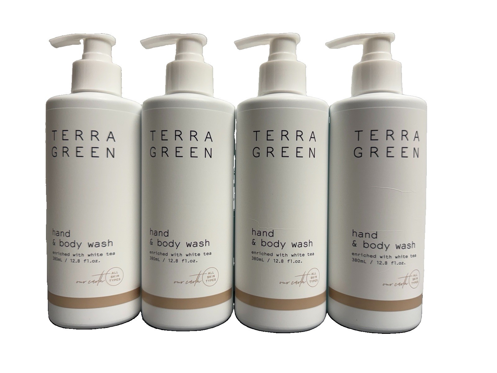 4 PACK Terra Green HAND & BODY WASH Enriched With White Tea 12.8oz Wyndham Hotel 4 PACK Terra Green HAND & BODY WASH Enriched With White Tea 12.8oz Wyndham Hotel
