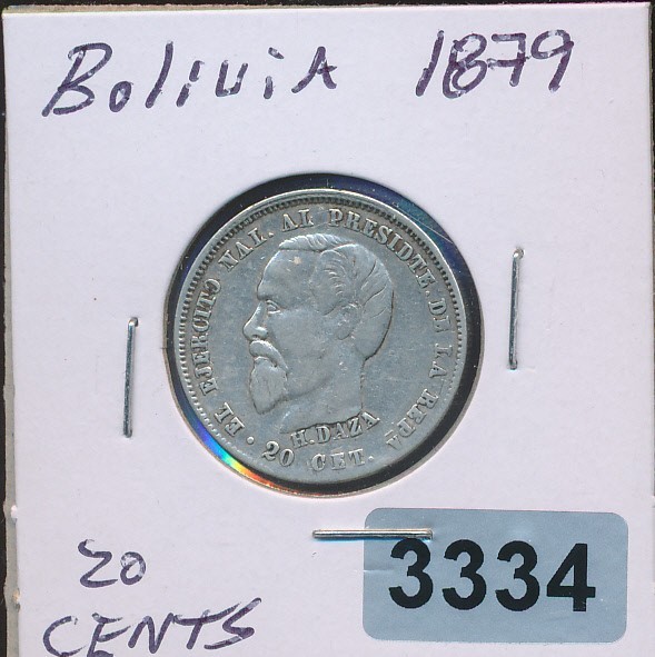 BOLIVIA - 1879 - SLVER - 20 CENTAVOS - #3334 - RARE MEDAL ISSUE BOLIVIA - 1879 - SLVER - 20 CENTAVOS - #3334 - RARE MEDAL ISSUE