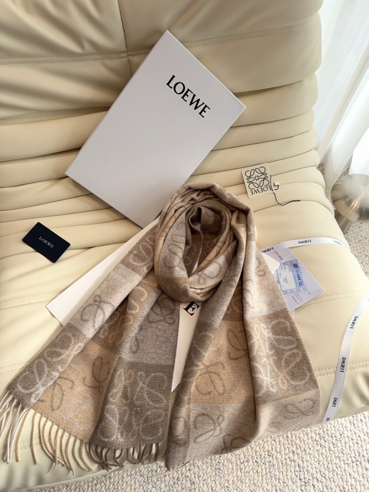 Loewe Logo Pattern Luxury Scarf Barcelona Limited Edition 40x180cm