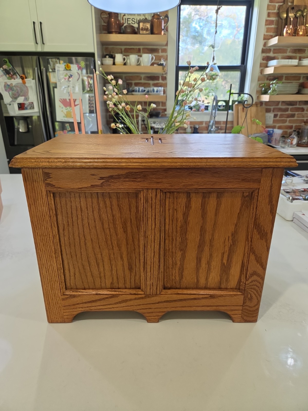 Solid Oak Storage Chest Keepsake Blanket Toy Box Golgotha Calvary Crosses on Lid Solid Oak Storage Chest Keepsake Blanket Toy Box Golgotha Calvary Crosses on Lid