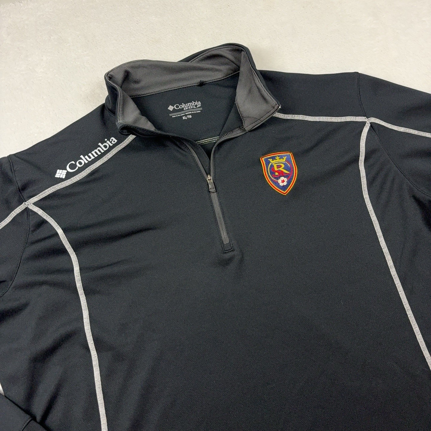 Real Salt Lake Shirt Mens XL Black MLS Soccer Columbia Golf Quarter Zip Pullover