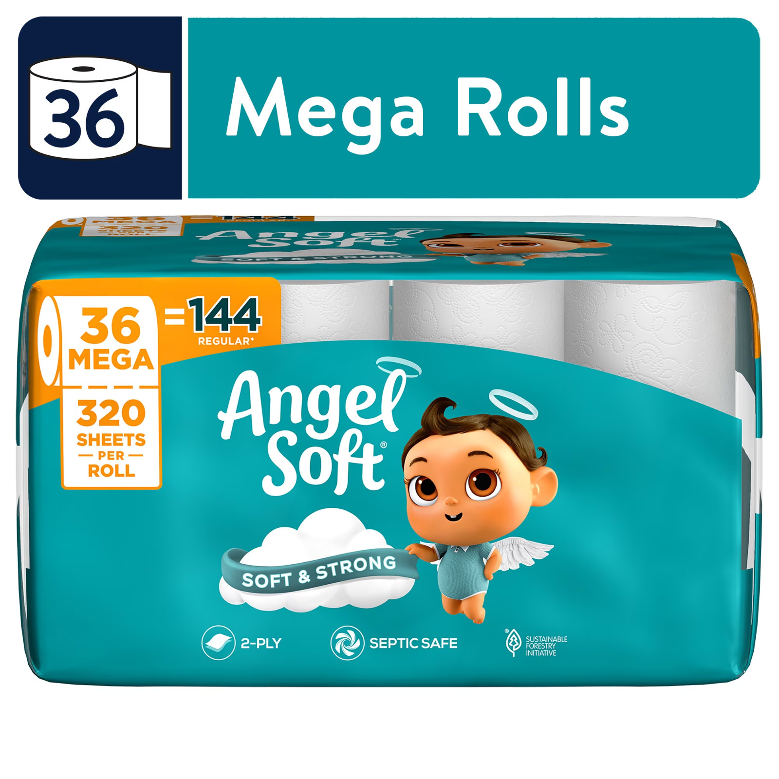 Angel Soft 2-Ply Toilet Paper 36 Mega Rolls 320 Sheets Per Roll New