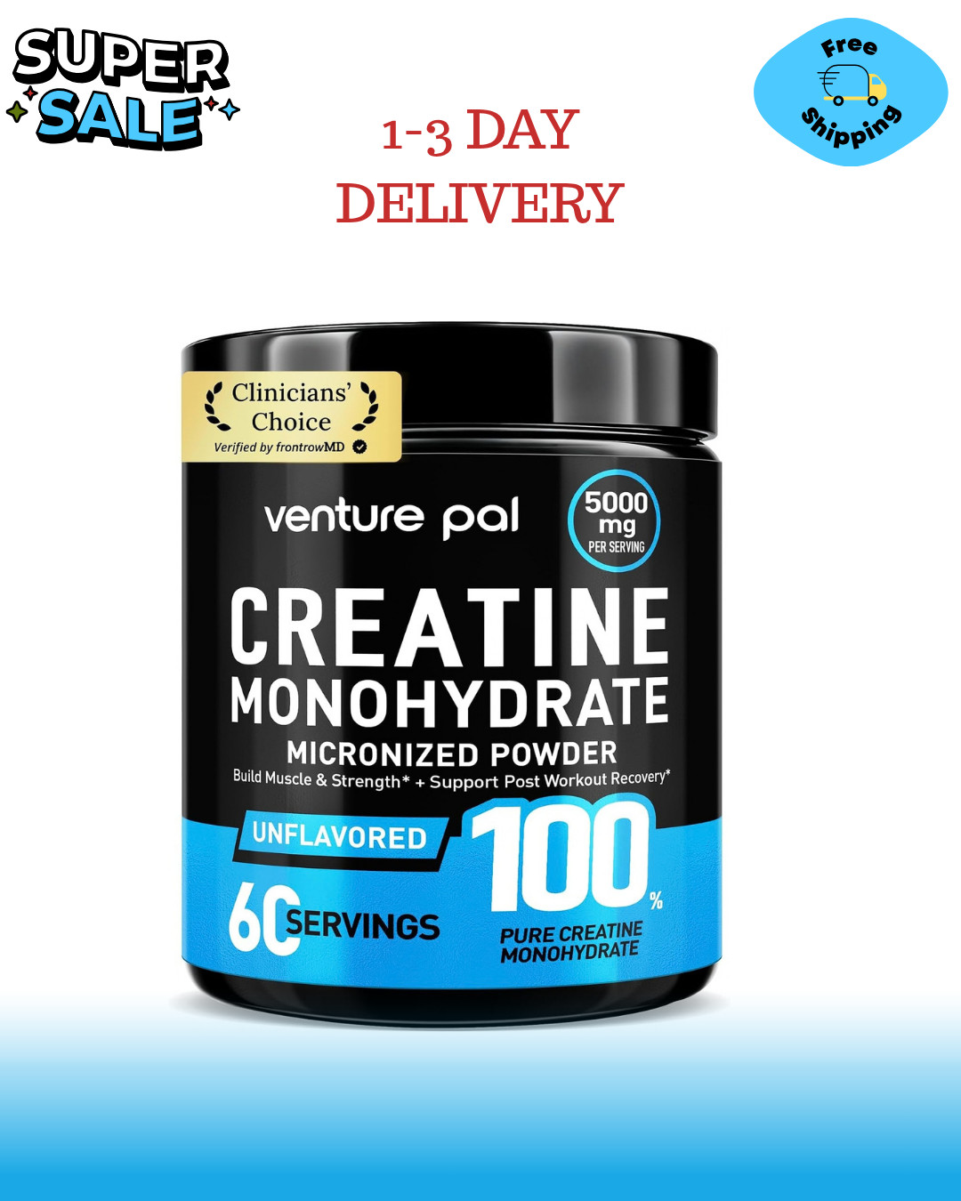 100% Pure Micronized Creatine Monohydrate Powder-5g Per Serving Unflavored Vegan