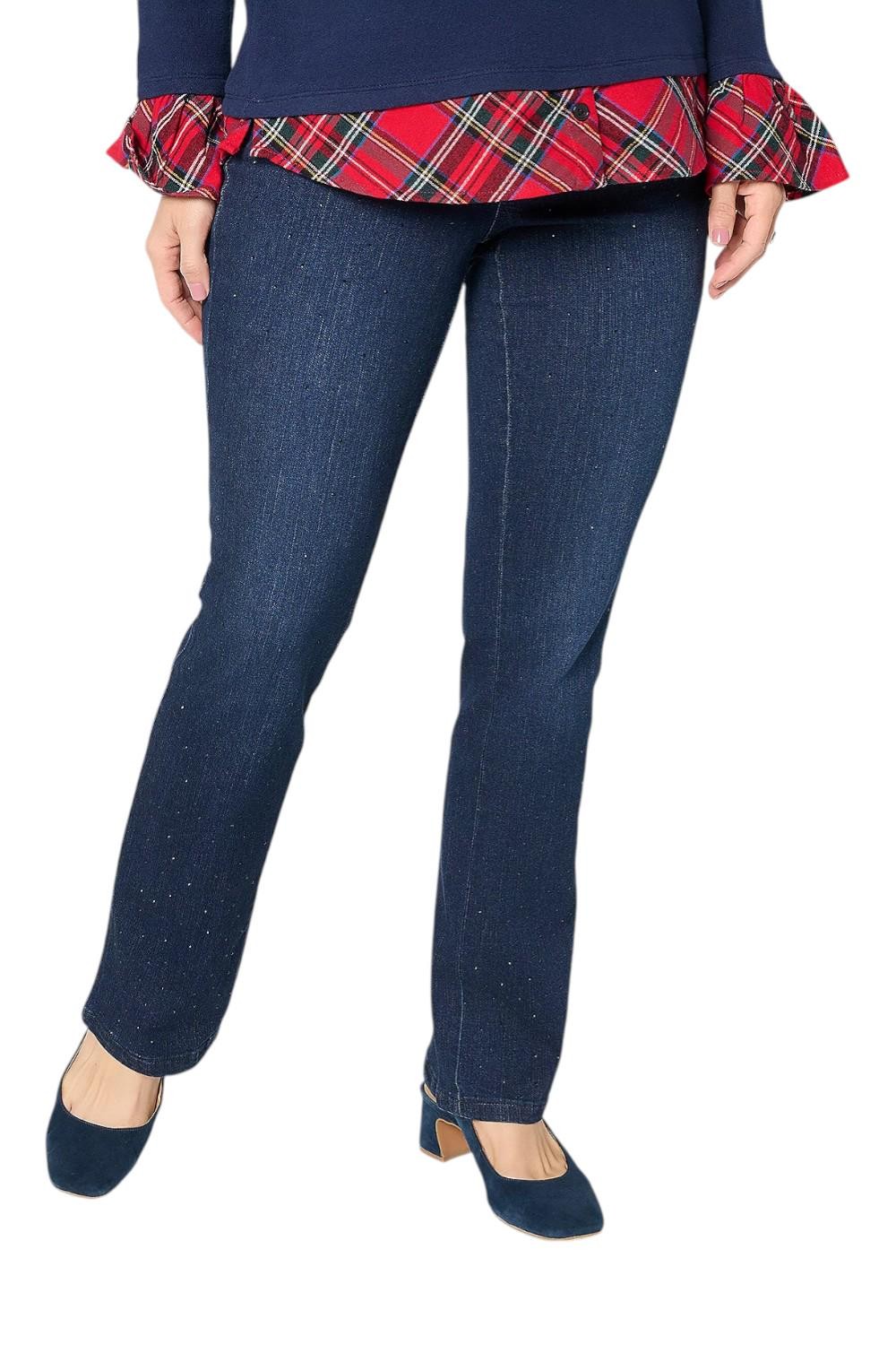 Belle by Kim Gravel Women\'s Twill Tonal Twinkle Boot Jean Dark Indigo