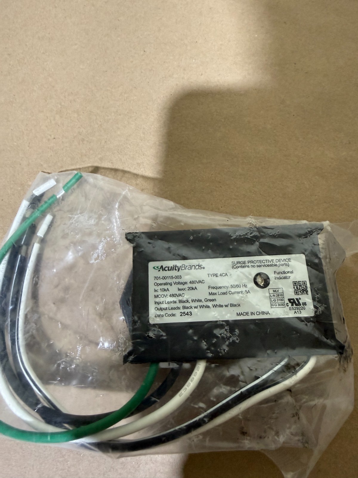 ACUITY BRANDS 701-00115-003 SURGE PROTECTIVE DEVICE, TYPE 4CA 50/60Hz 480VAC