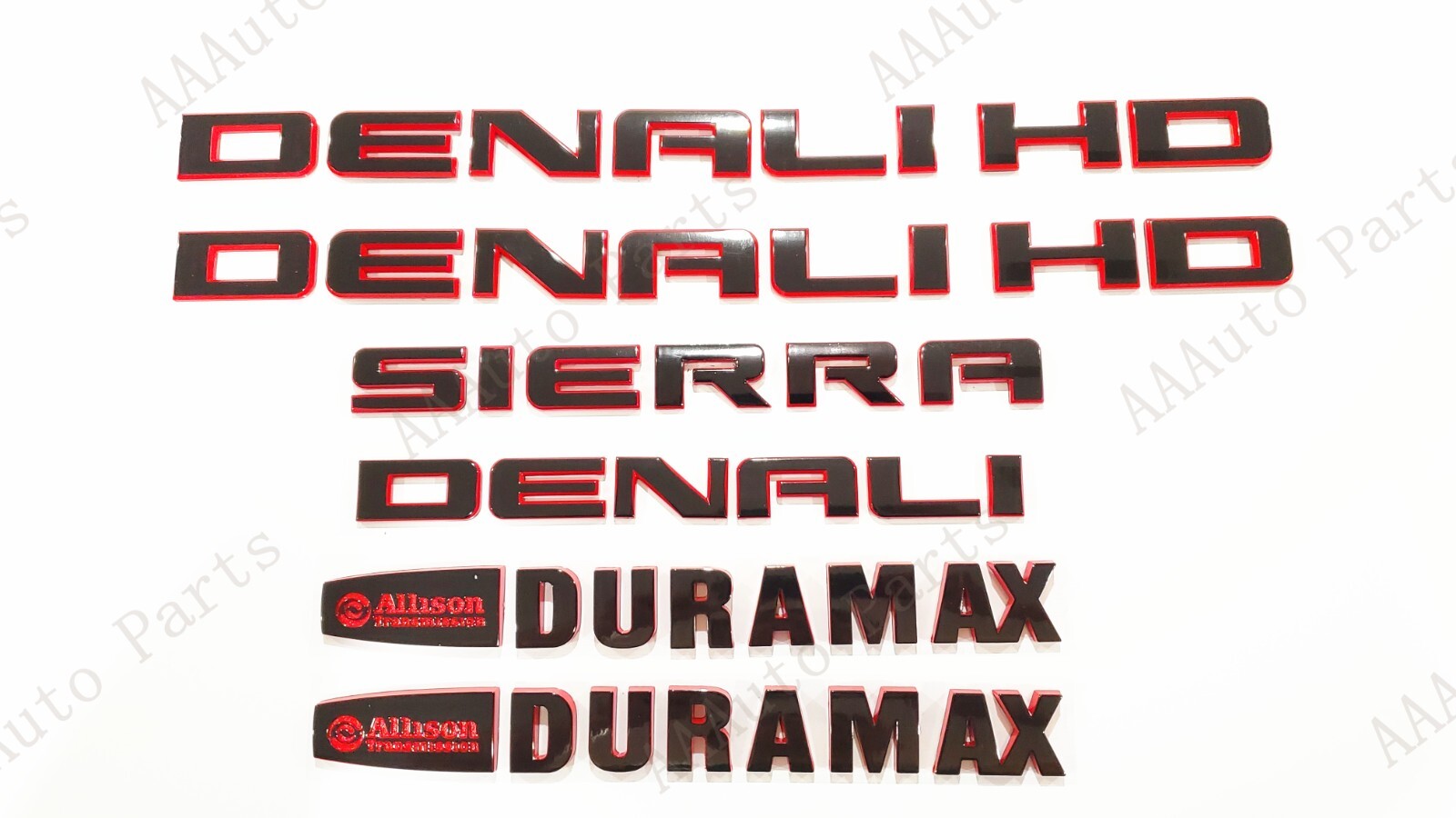 6PC 11-19 Gloss Black Red GMC Sierra Denali Duramax 2500HD 3500HD Emblem Letters