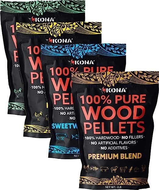Kona Smoker Pellets - Premium, Sweetwood, Oak & Hickory- 4x2 LB Bags (8 Pounds) Kona Smoker Pellets - Premium, Sweetwood, Oak & Hickory- 4x2 LB Bags (8 Pounds)
