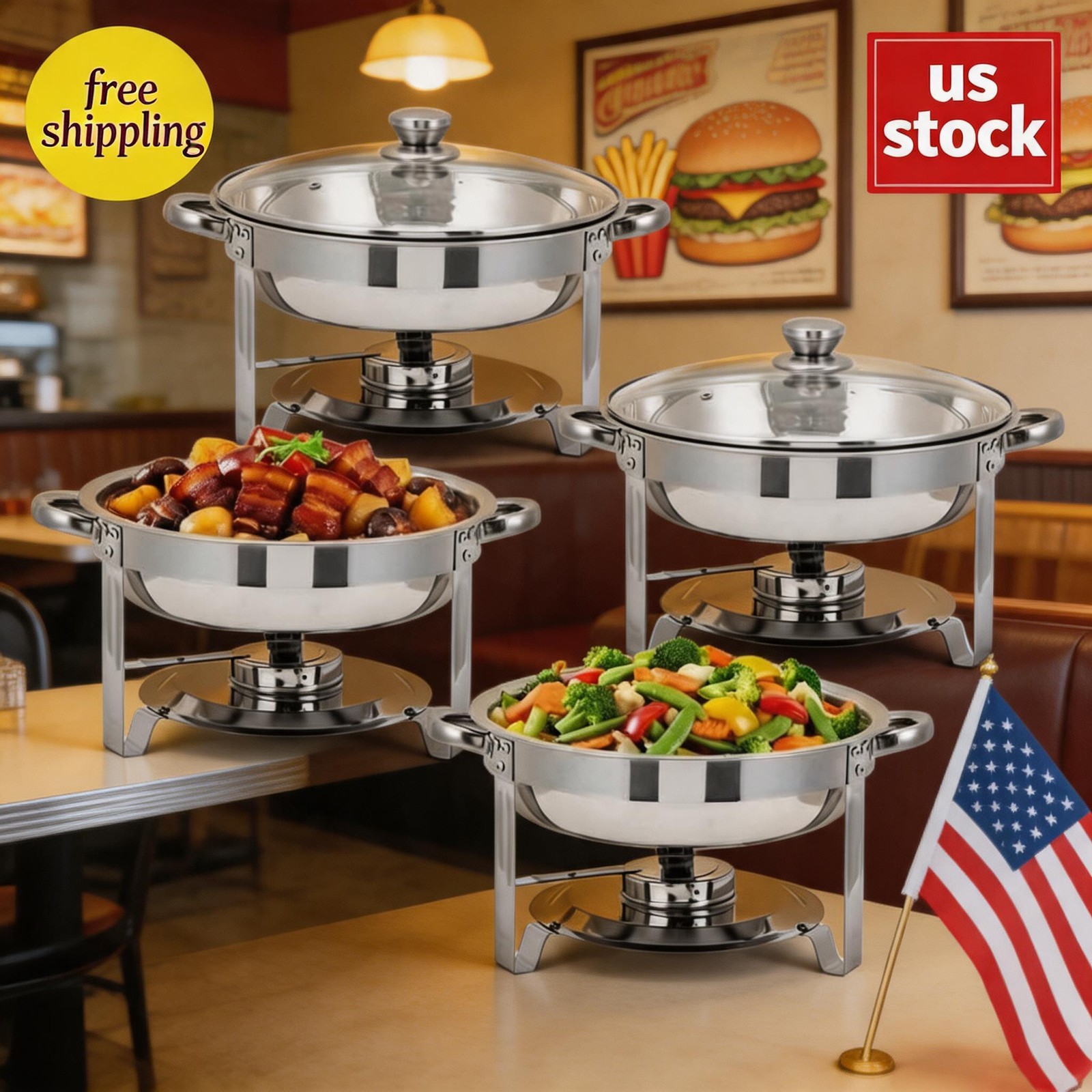 Stackable Stainless Chafing Dish Buffet Set – 5QT Round Food Warmers Steel Stackable Stainless Chafing Dish Buffet Set – 5QT Round Food Warmers Steel