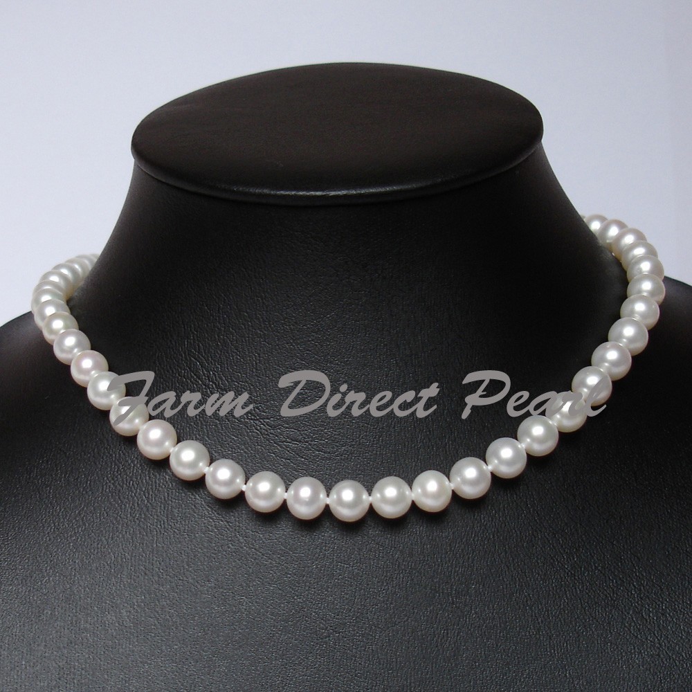 16 Inch Choker AAAA+ 8-9mm White Pearl Necklace 14K Gold Clasp Freshwater