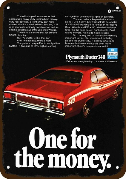 1973 PLYMOUTH DUSTER 340 Car Vintage-Look-Edge DECORATIVE REPLICA METAL SIGN 1973 PLYMOUTH DUSTER 340 Car Vintage-Look-Edge DECORATIVE REPLICA METAL SIGN