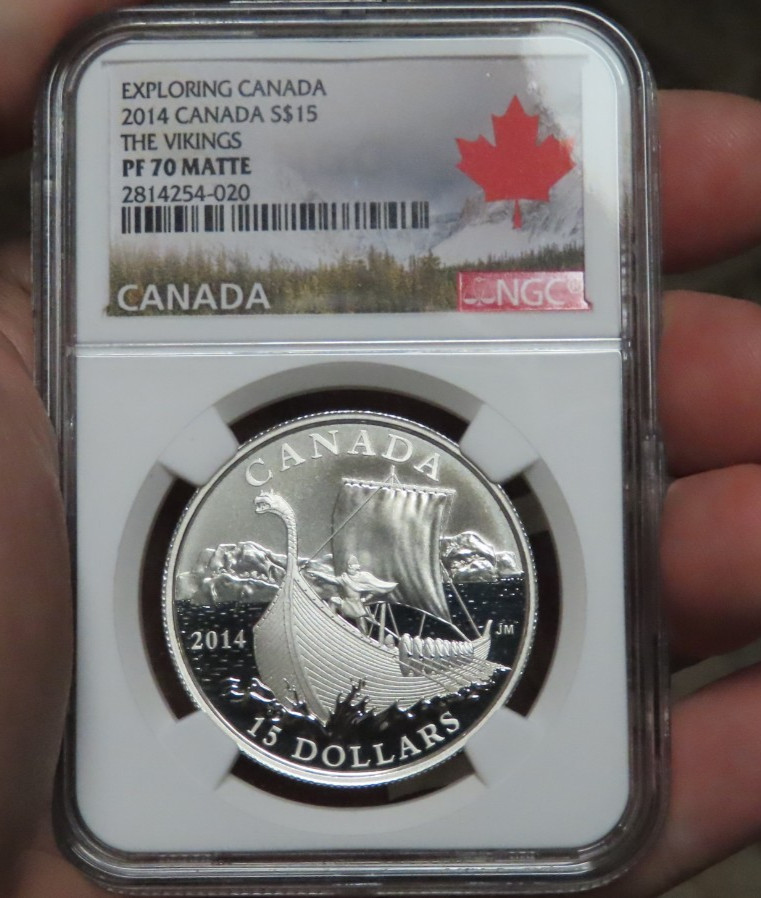 2014 Canada 15 Dollars 9999 Silver Vikings Matte NGC PF70 Exploring Canada