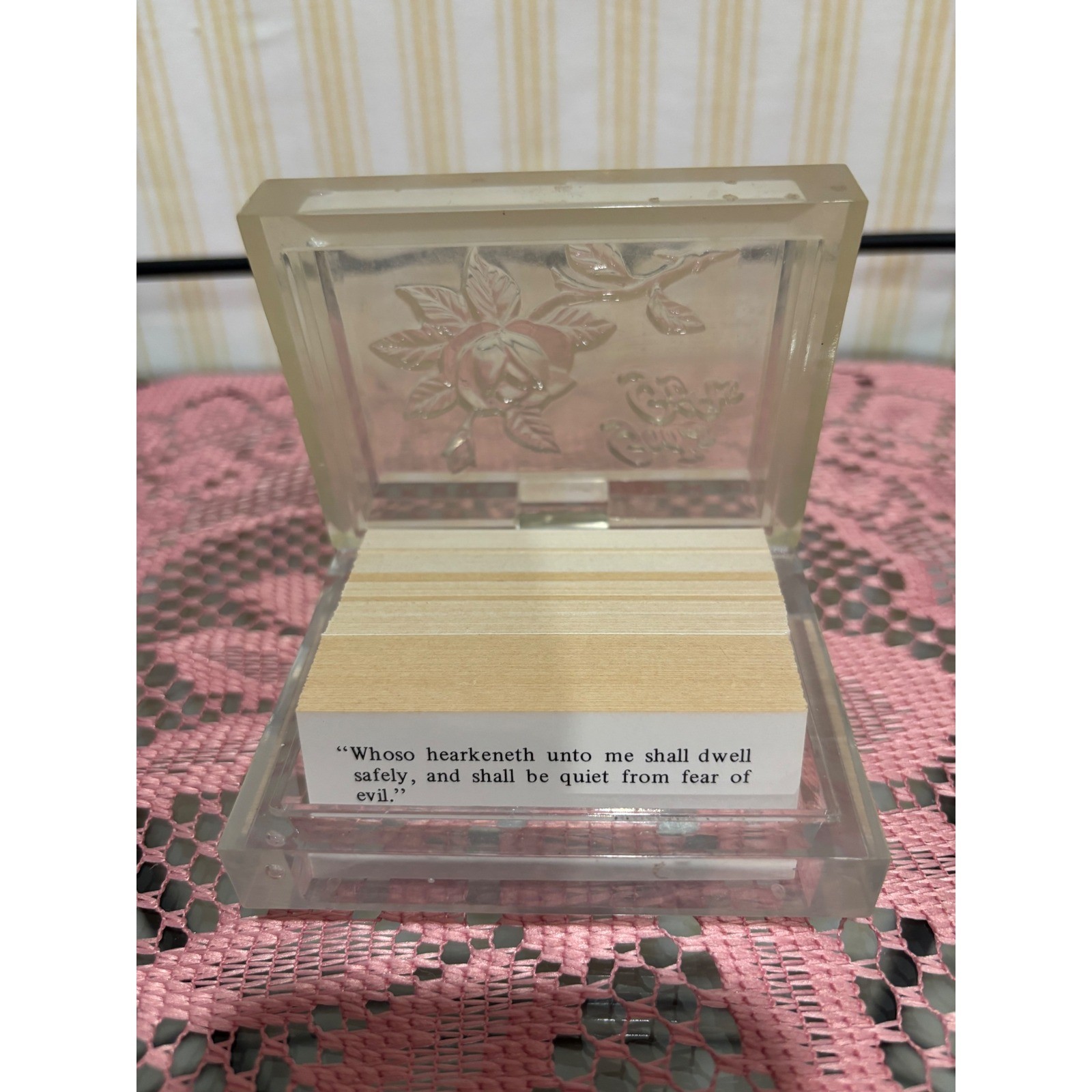 Vintage Warner Press Daily Bread Scripture Promise Box Clear Acrylic Rose Case Vintage Warner Press Daily Bread Scripture Promise Box Clear Acrylic Rose Case