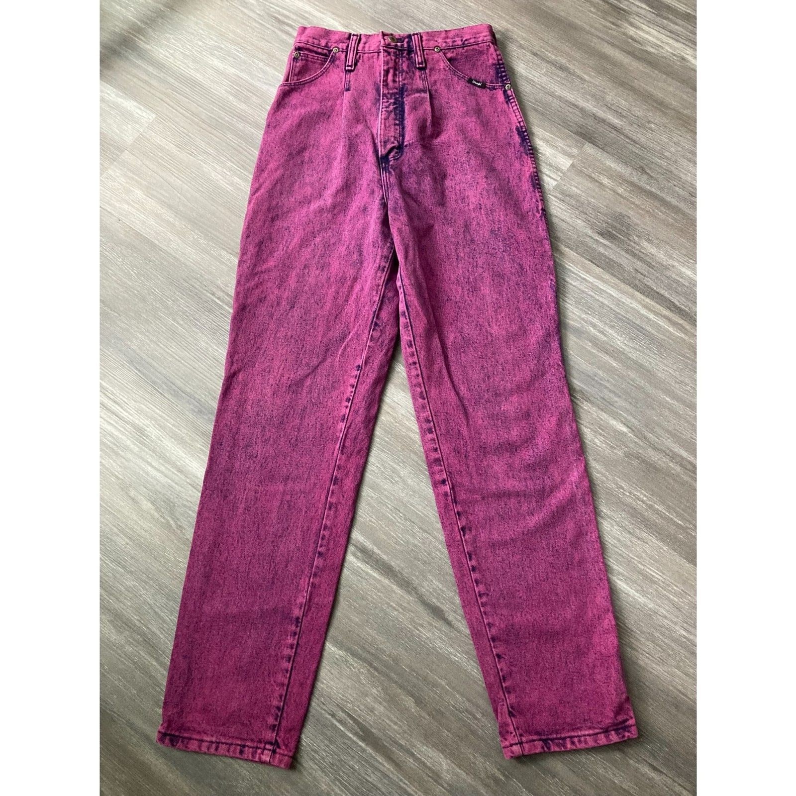 Vintage 80s Wrangler Purple Acid Wash Pleated Front Bareback Jeans US High Waist