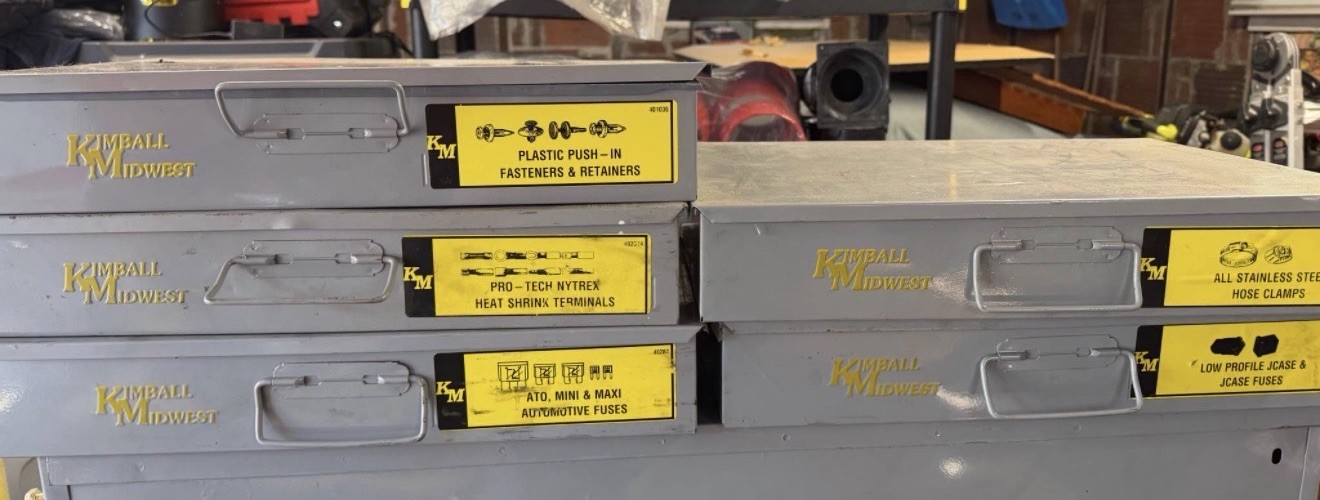 KIMBALL MIDWEST COMPARTMENT BOX Lot Of 5 With Some Hardware Not All Full Used