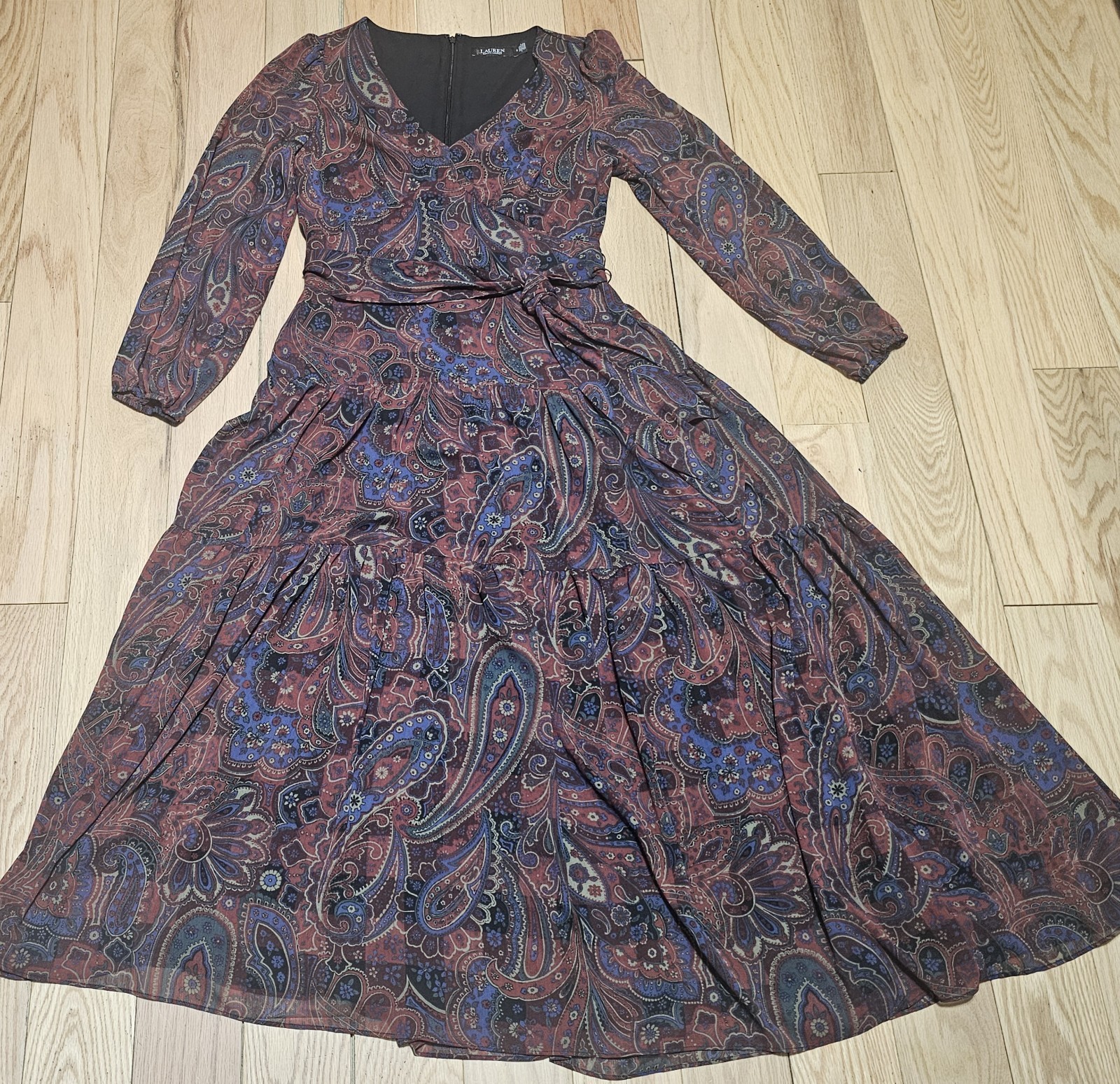 Lauren Ralph Lauren Women\'s Multicolor Checked Paisley Belted Georgette Dress
