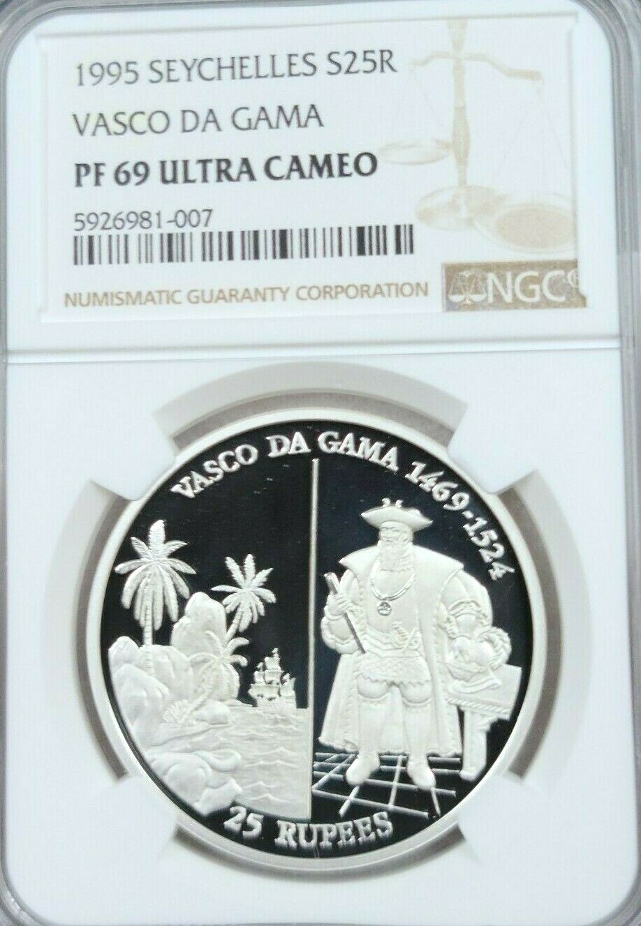 1995 SEYCHELLES SILVER 25 RUPEES VASCO DA GAMA NGC PF 69 ULTRA CAMEO TOP POP 1995 SEYCHELLES SILVER 25 RUPEES VASCO DA GAMA NGC PF 69 ULTRA CAMEO TOP POP
