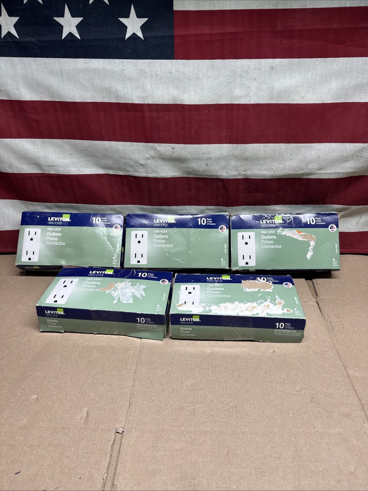 5Pack Of 10 Leviton Decora 15 Amp 125V Duplex Receptacle, White 5325-WMP