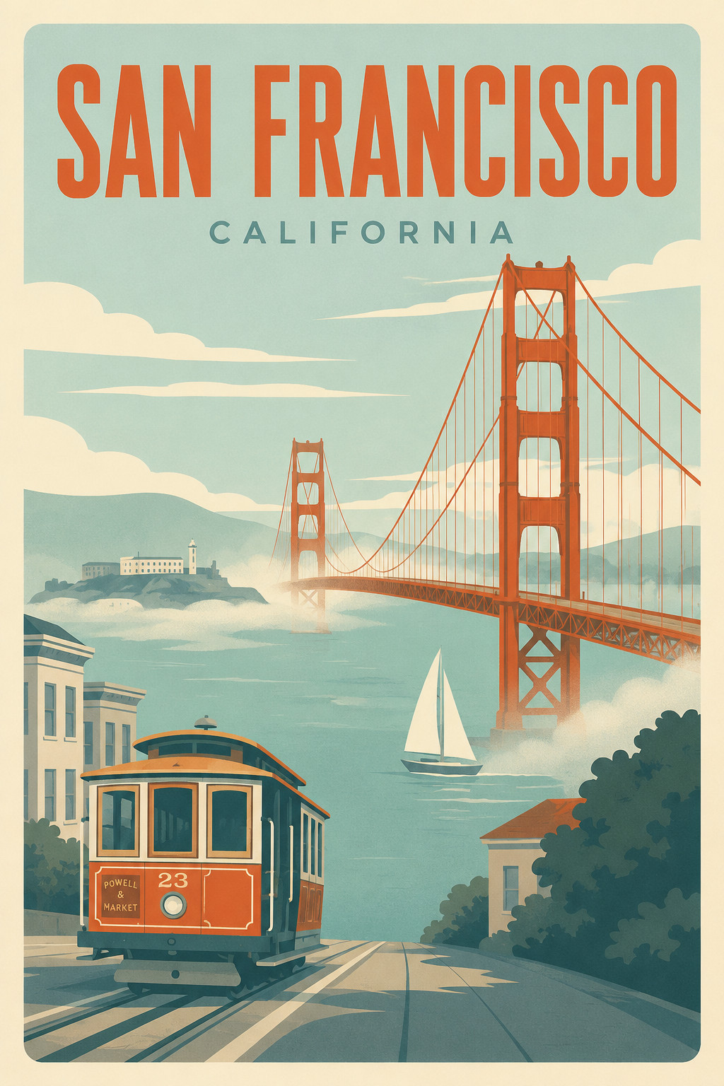 San Francisco California 11x17 Travel Poster Golden Gate Bridge Scenic Wall Art
